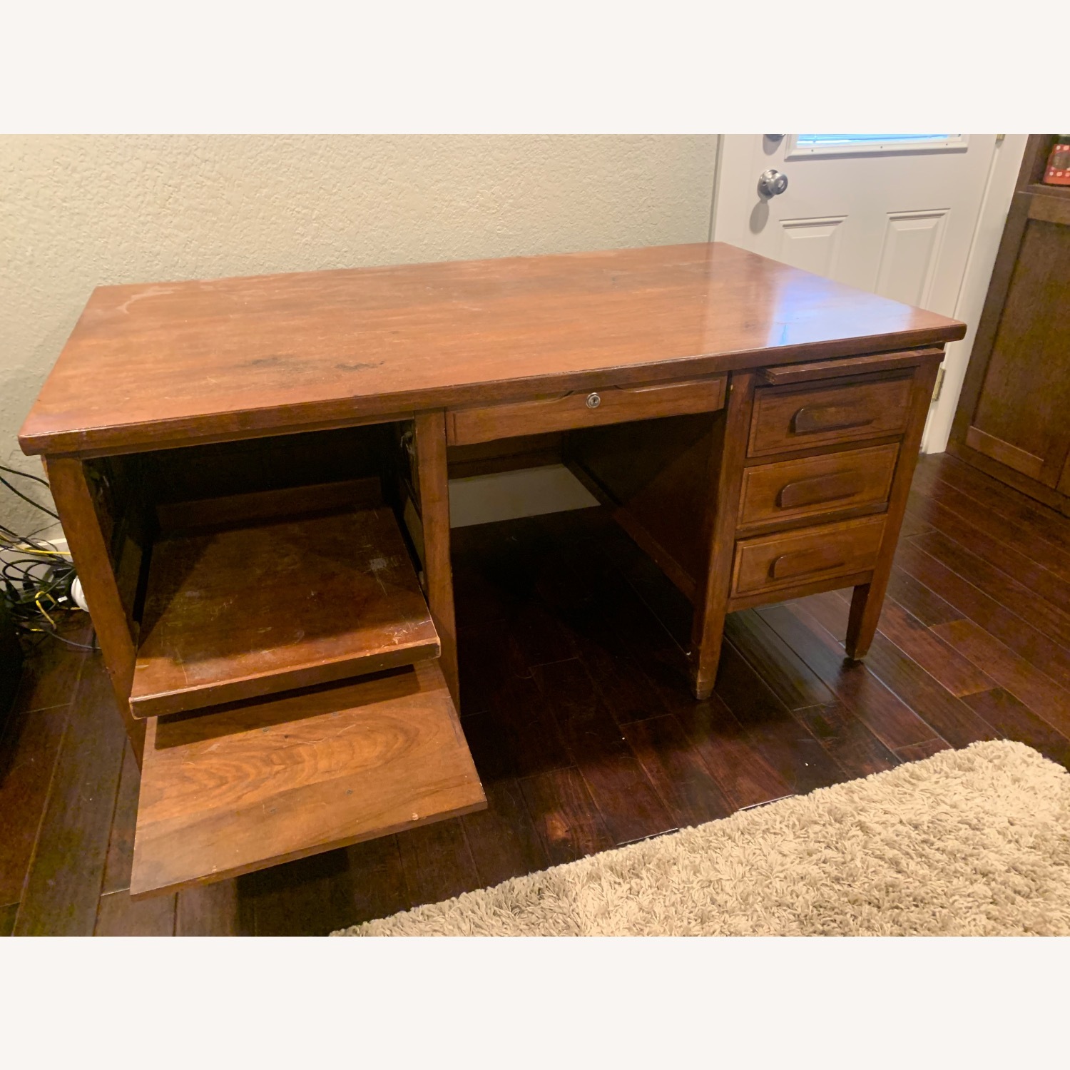Antique Wooden Desk with Lockable Drawers - image-4