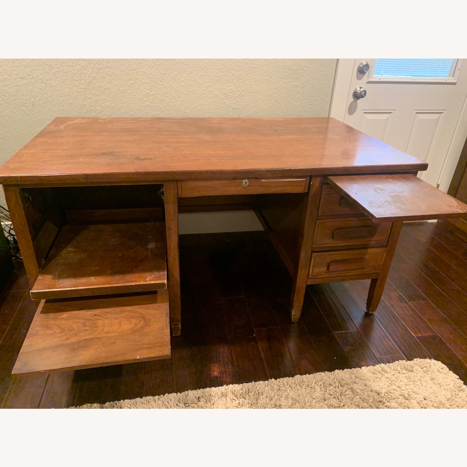 Antique Wooden Desk with Lockable Drawers - AptDeco