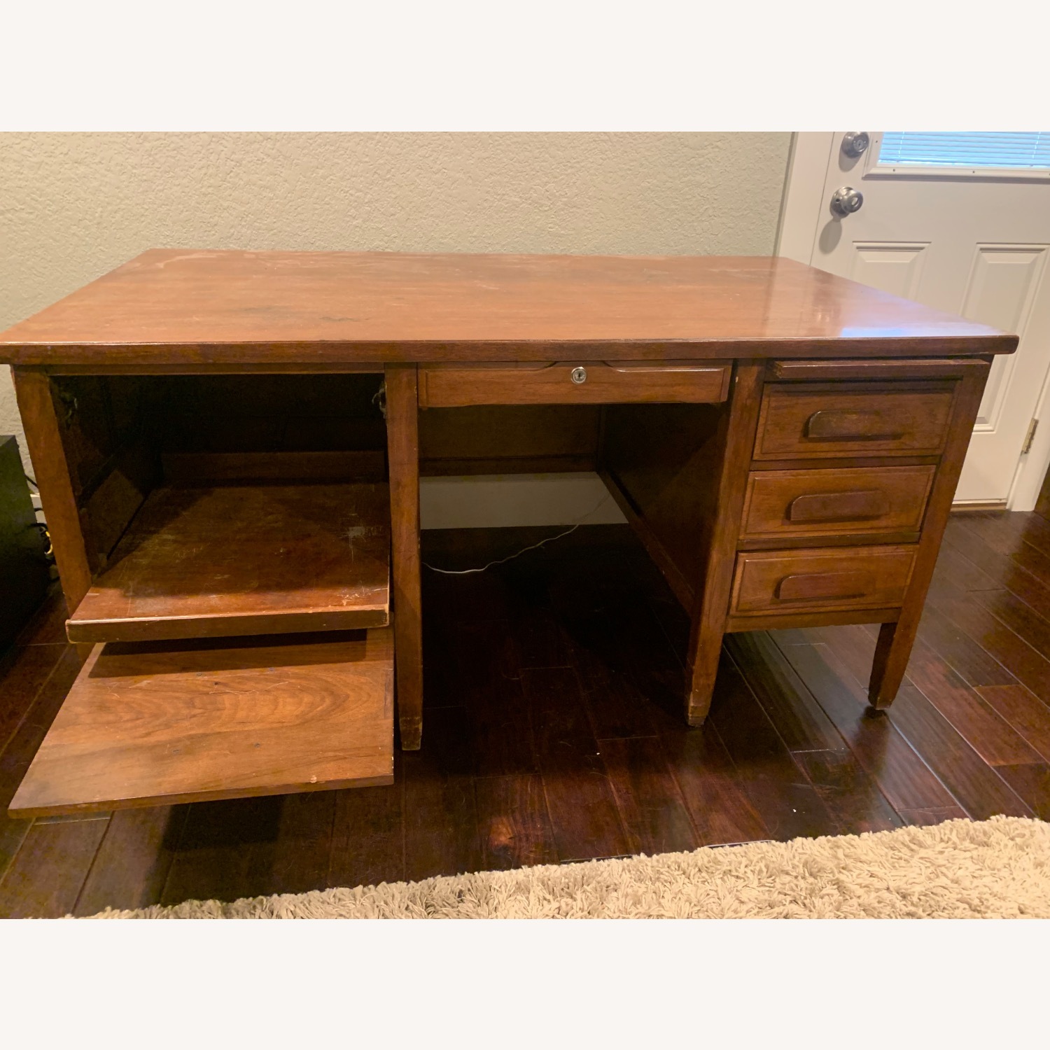 Antique Wooden Desk with Lockable Drawers - image-2