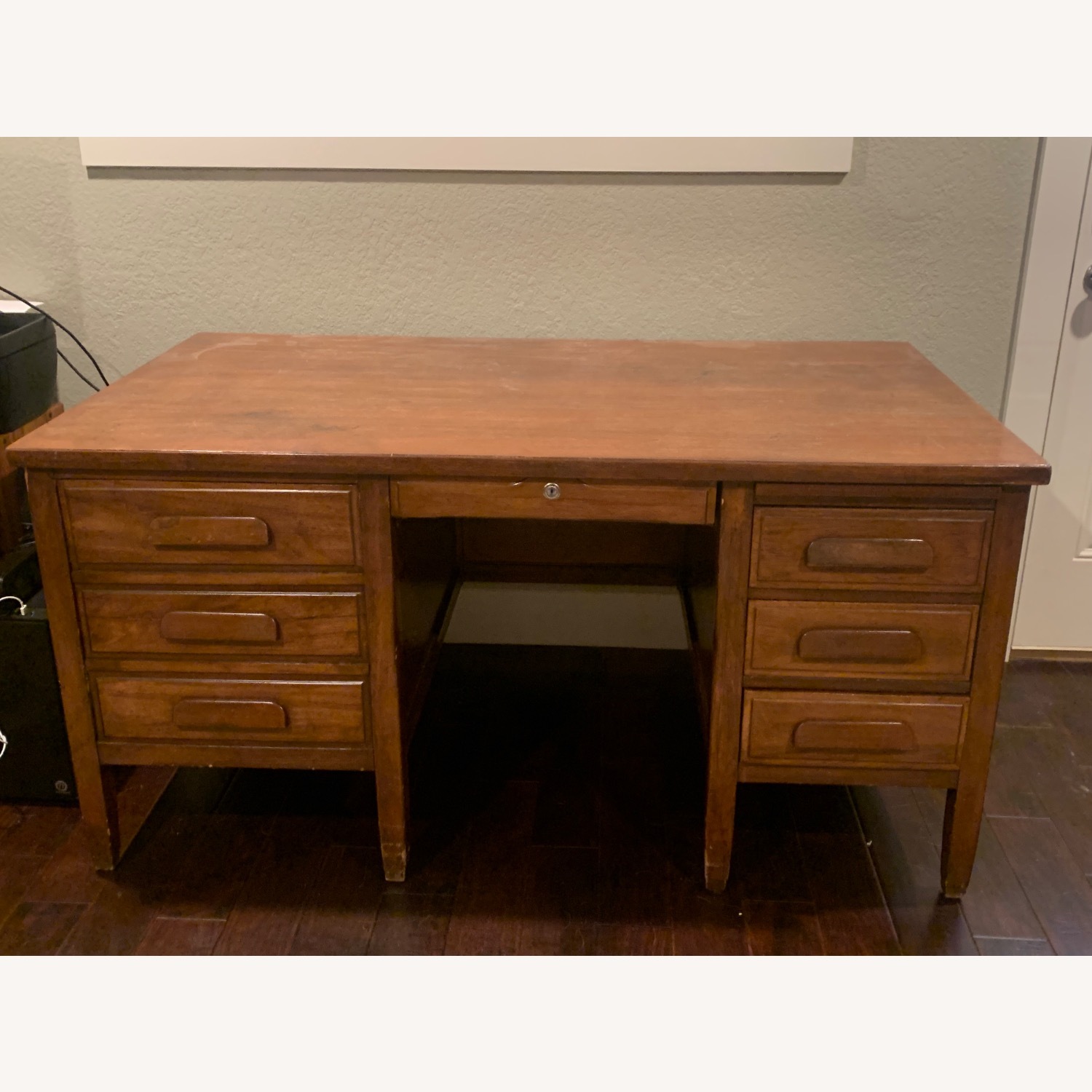 Antique Wooden Desk with Lockable Drawers - image-1