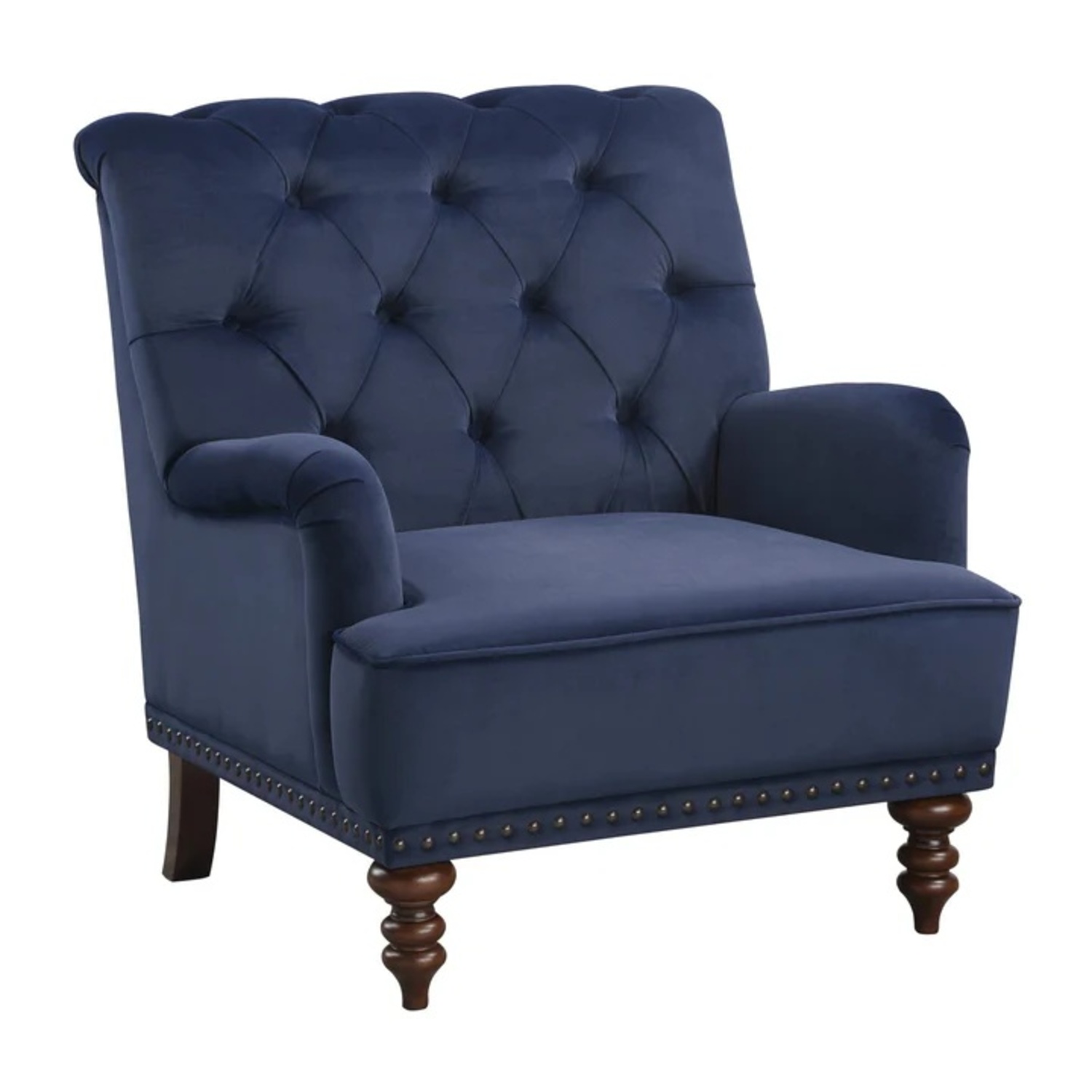 Upholstered Blue Velvet Armchair - image-4
