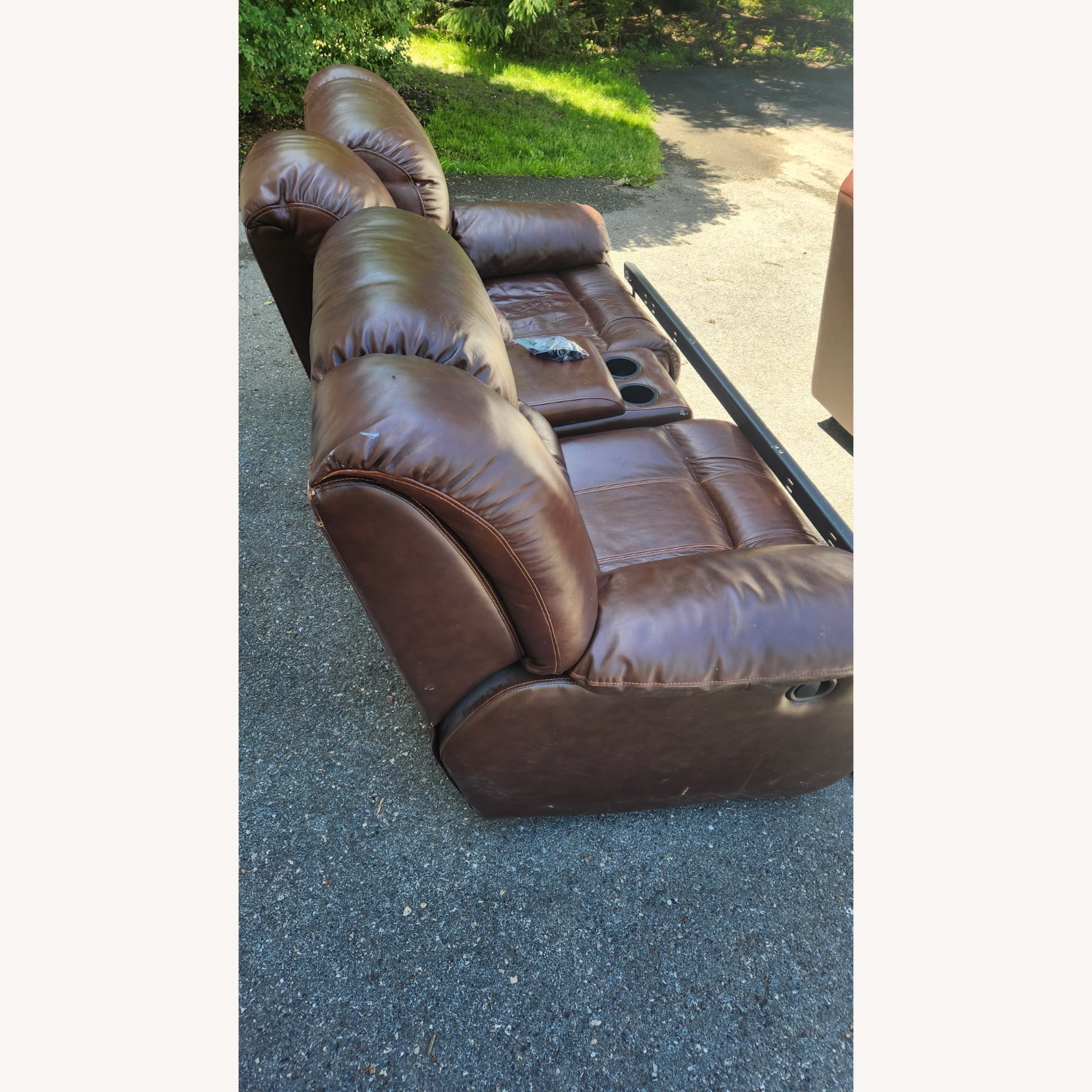 Brown Leather Reclining Sofa - image-4
