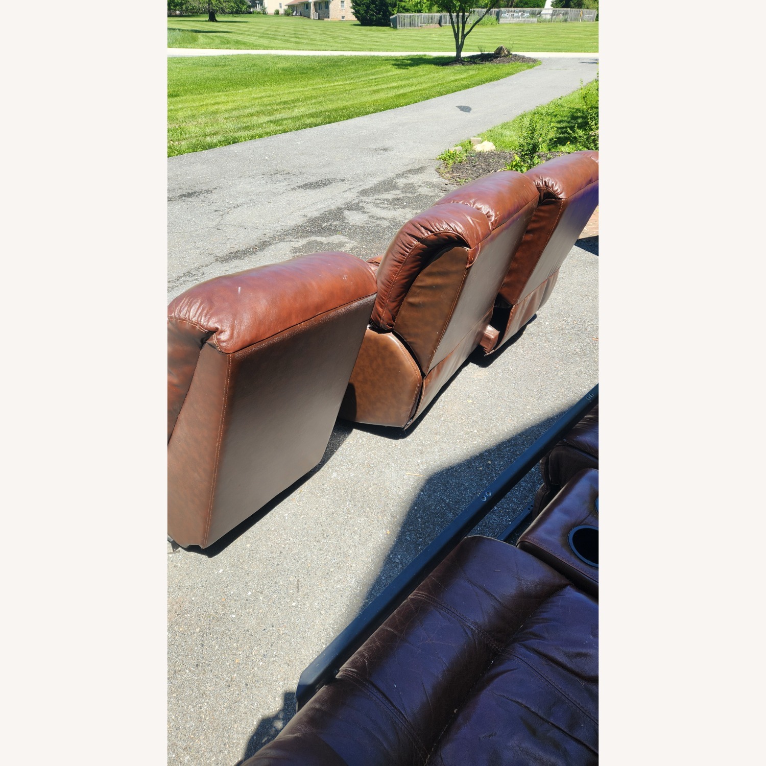 Brown Leather Reclining Sofa - image-3