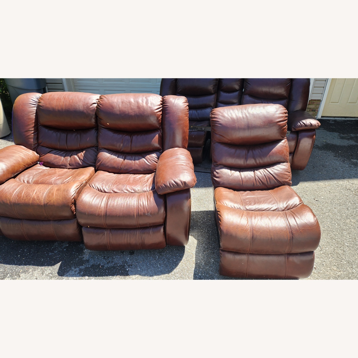 Brown Leather Reclining Sofa - image-2