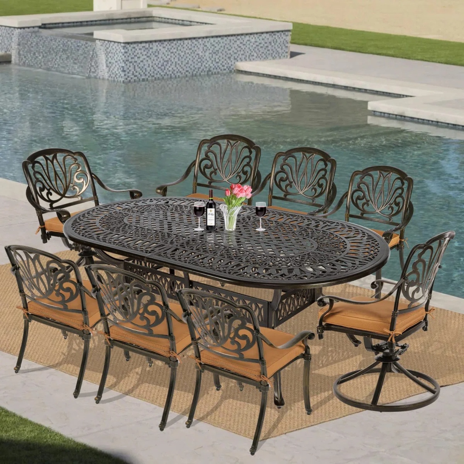 Risingsun 8 - Person Oval Outdoor Dining Set with Cushions - image-6