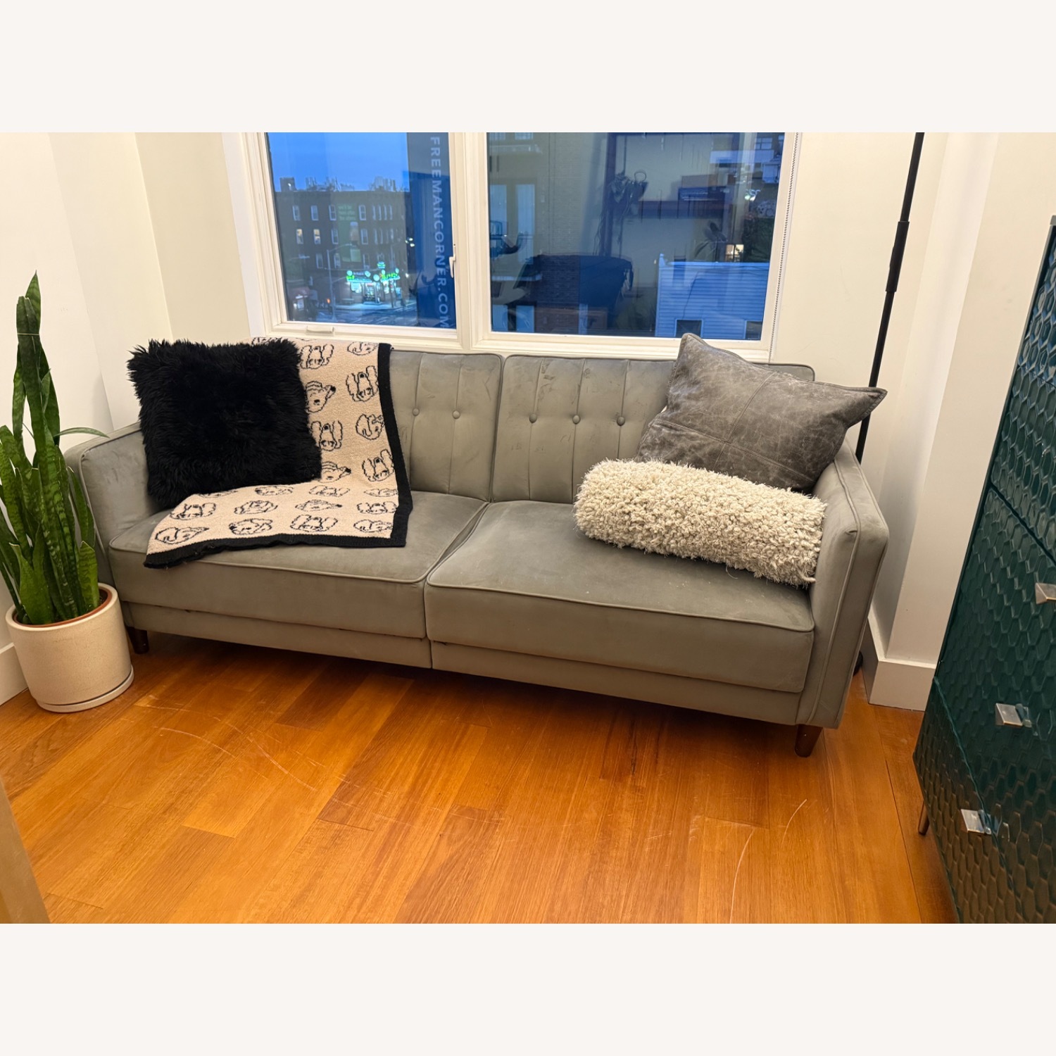 Grey Velvet Sofa Bed - image-2