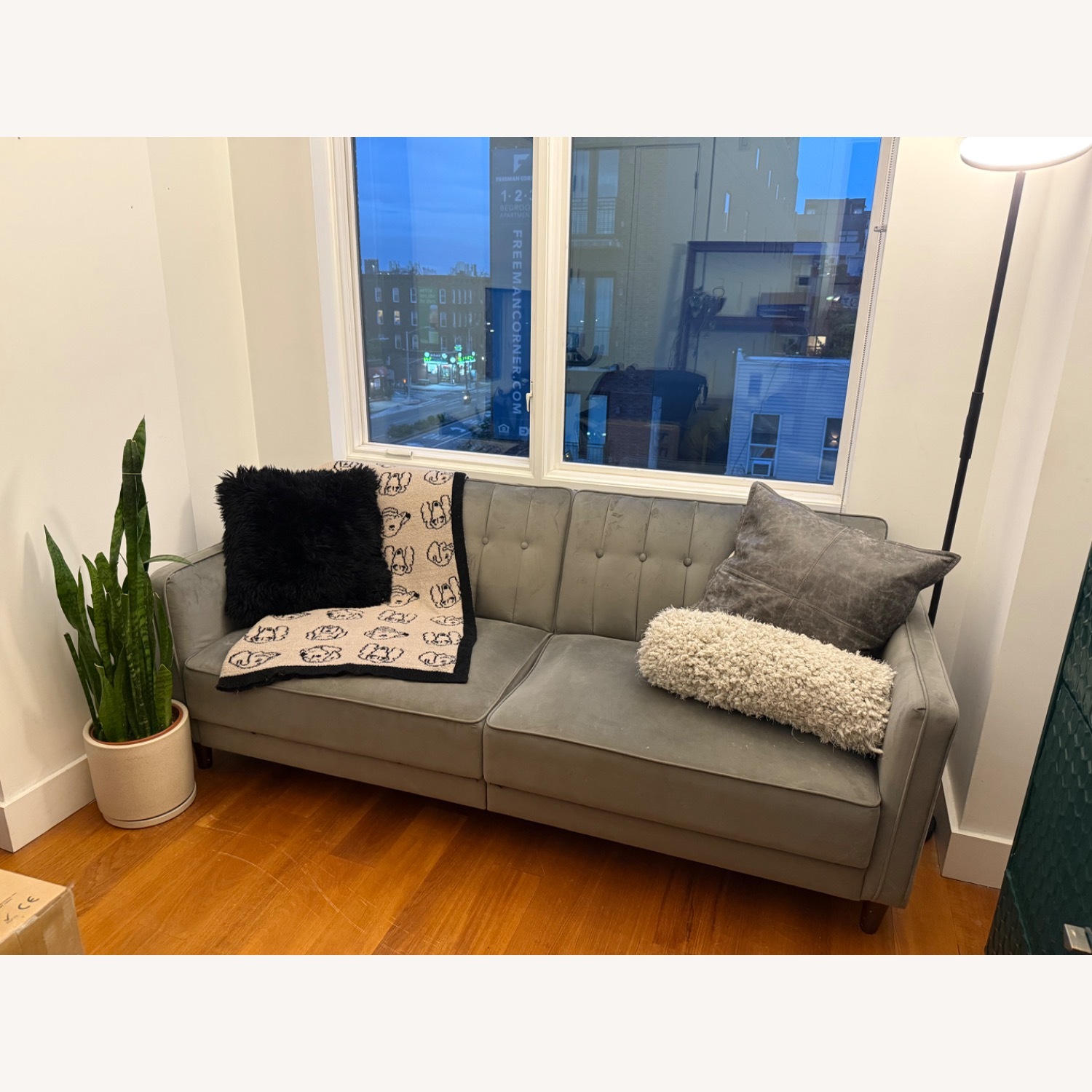 Grey Velvet Sofa Bed - image-1