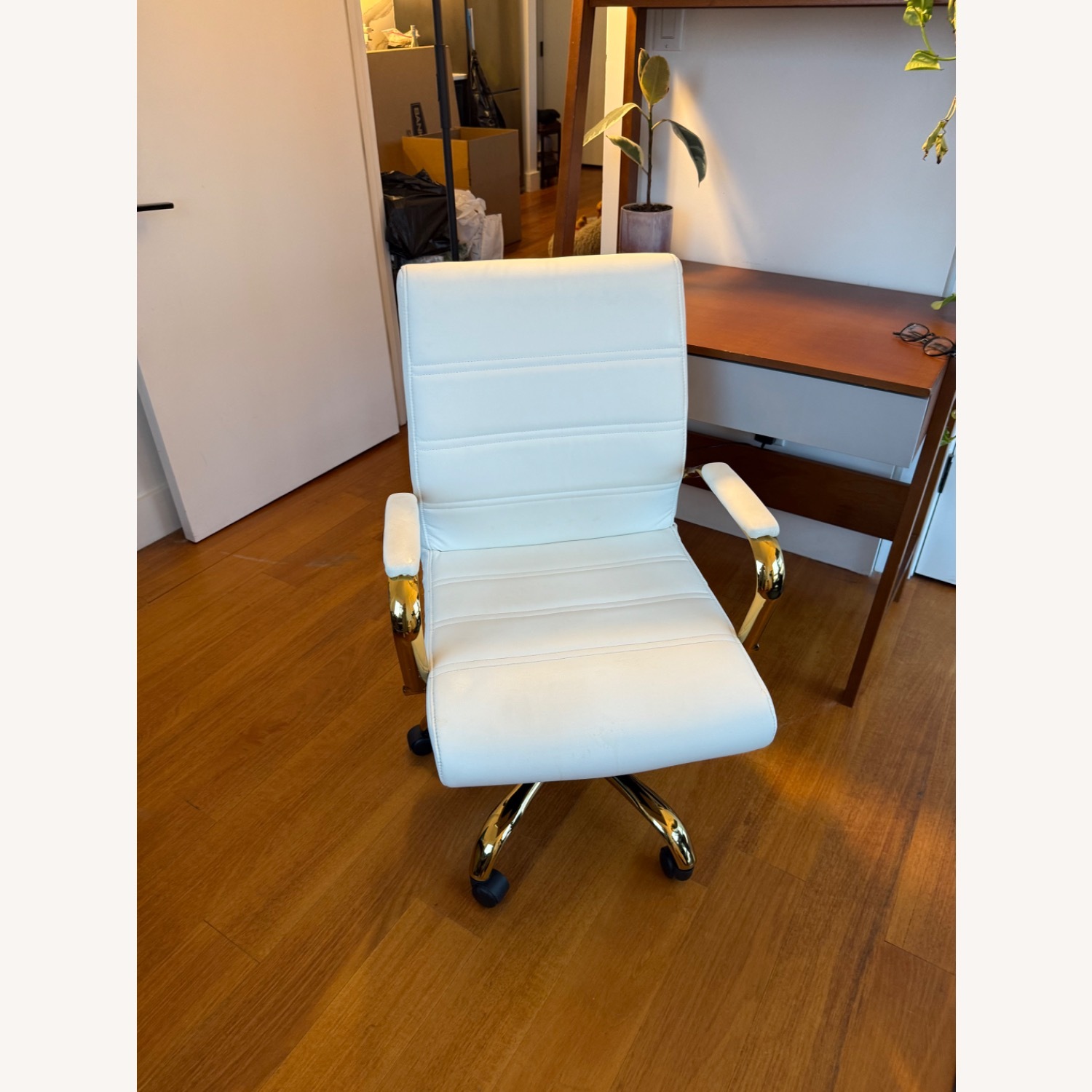 White Leather Office Chair - image-9