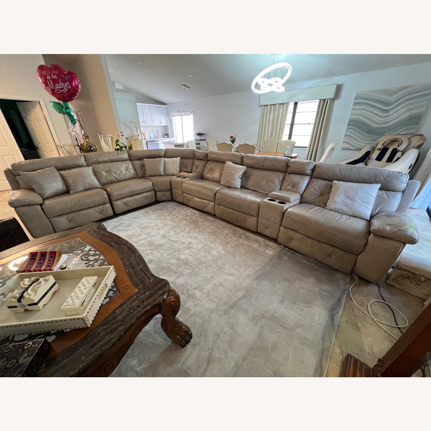 L Shape Leather 6 Piece (3 Reclining Seats) - image-2