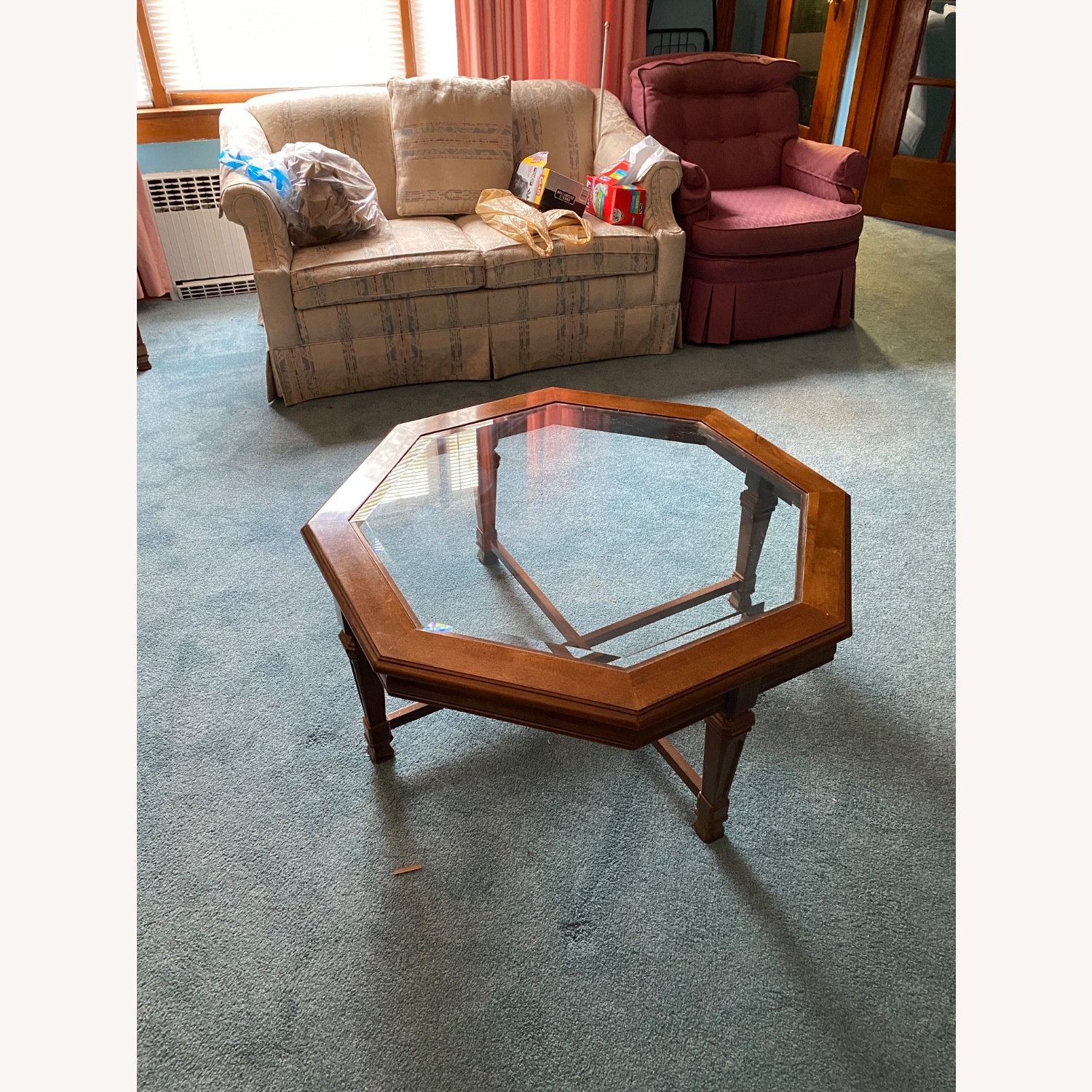 Stanley Octagonal Mahogany and Glass Coffee Table - image-2