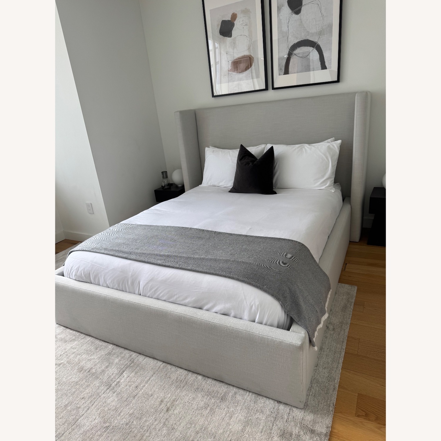 Crate & Barrel Arden Linen Oyster Grey Queen Bed - image-2