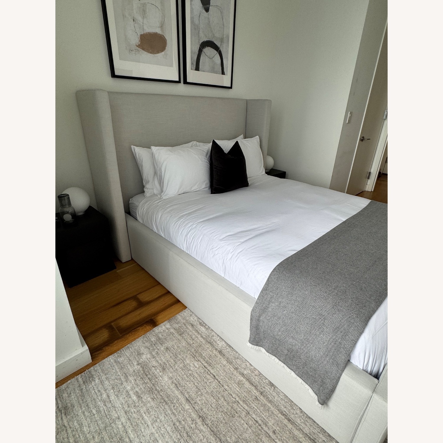 Crate & Barrel Arden Linen Oyster Grey Queen Bed - image-1
