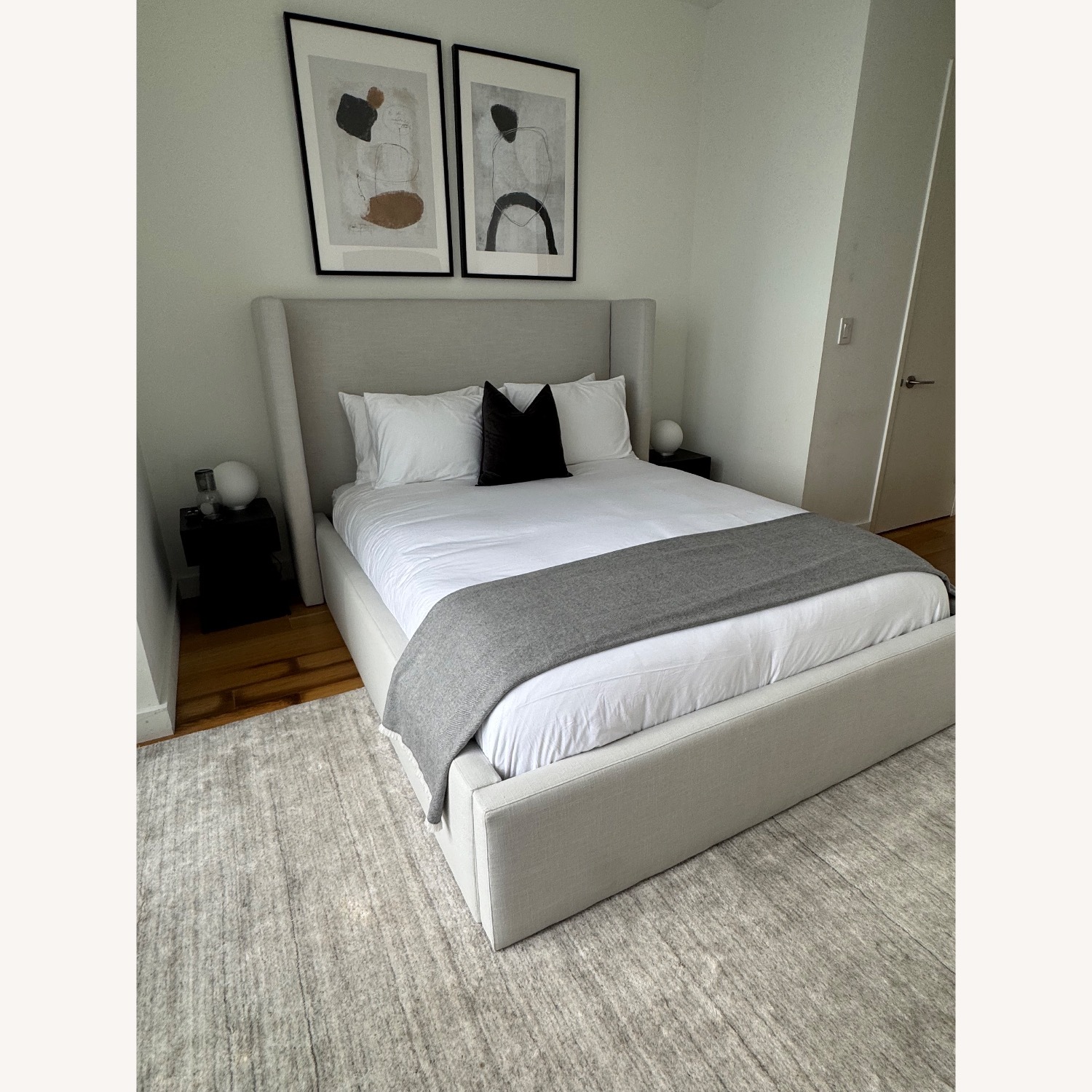 Crate & Barrel Arden Linen Oyster Grey Queen Bed - image-5