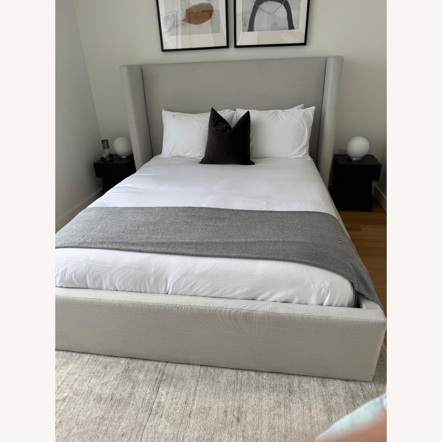 Crate & Barrel Arden Linen Oyster Grey Queen Bed - image-3