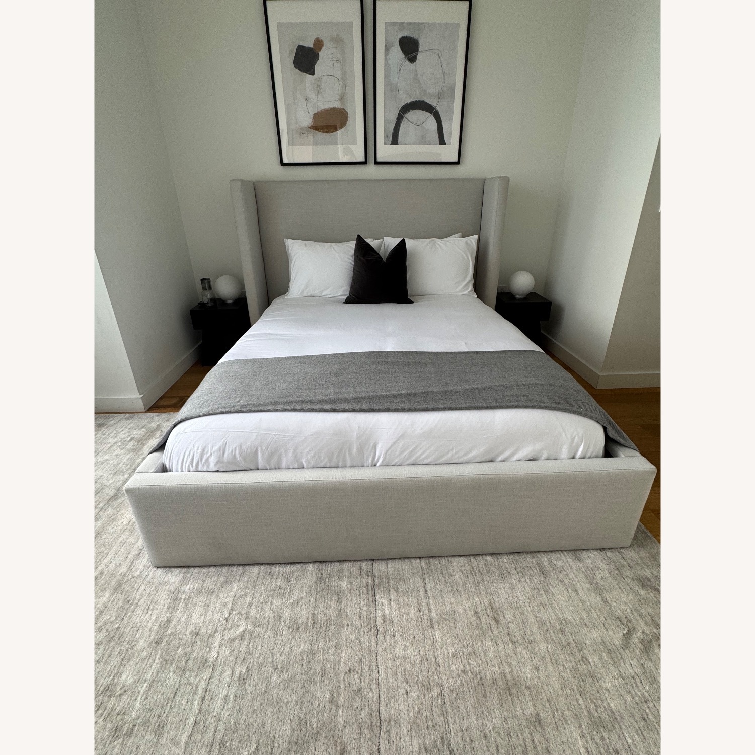Crate & Barrel Arden Linen Oyster Grey Queen Bed - image-4