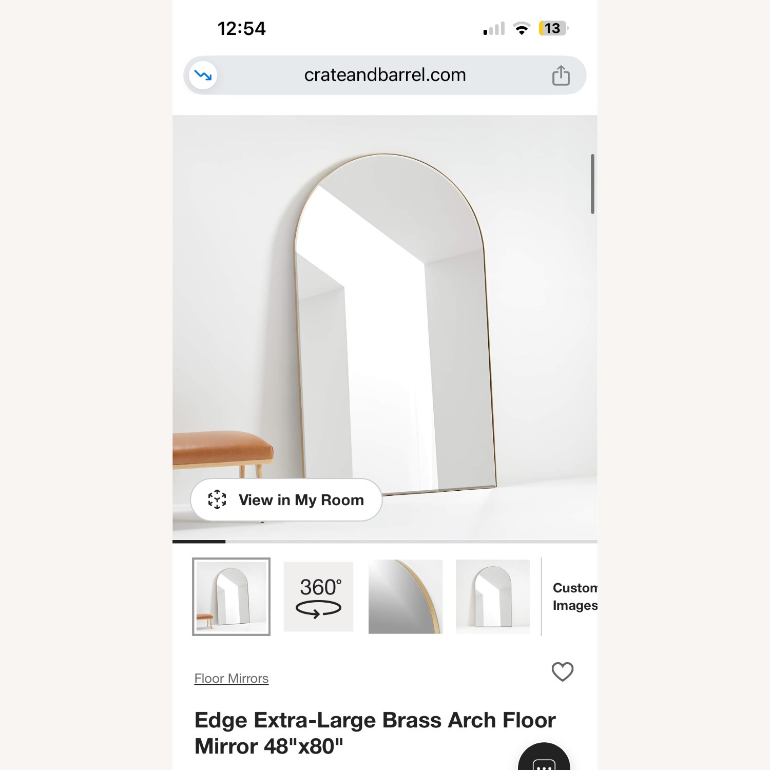 Crate Barrel Edge Brass Arch Floor Mirror - image-2