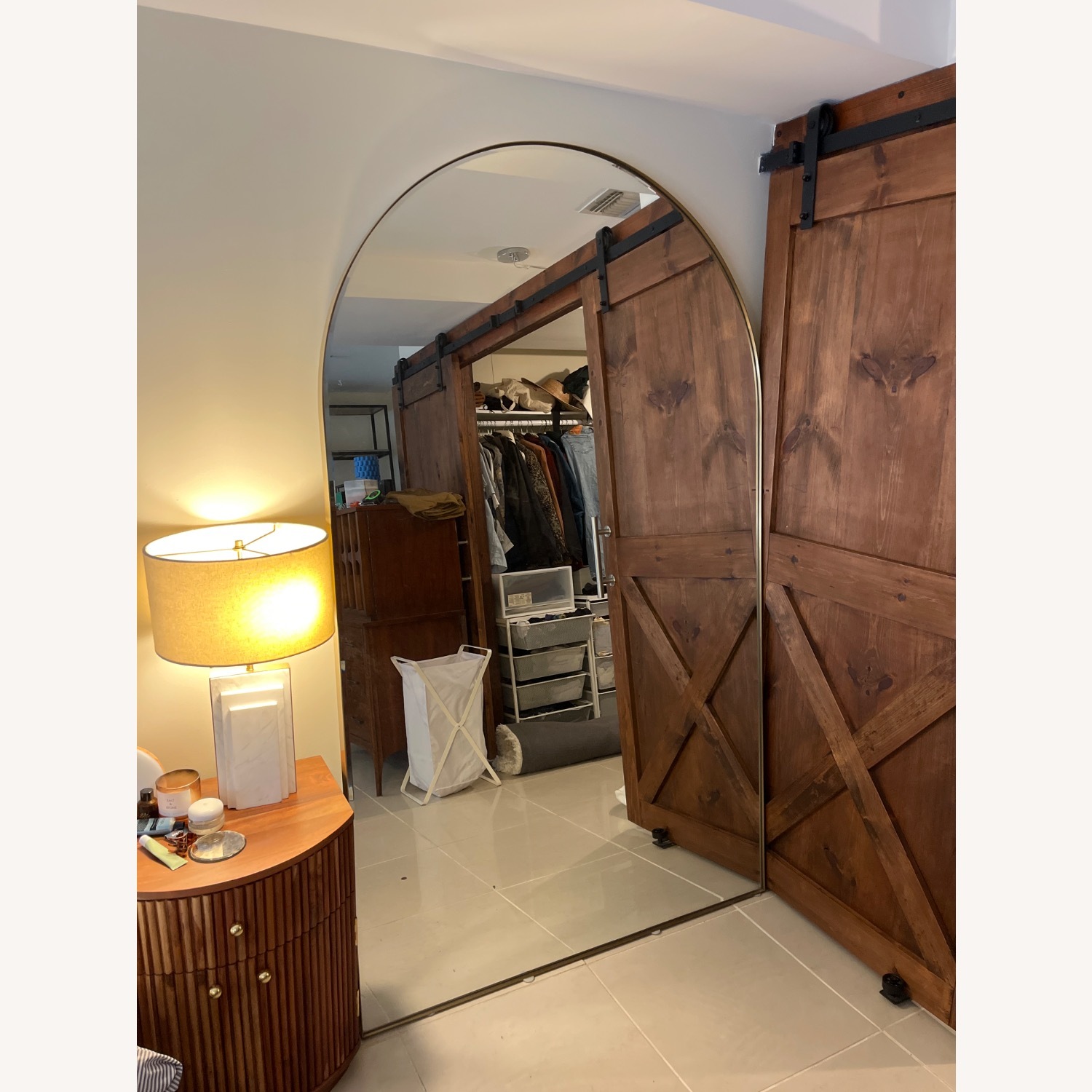Crate Barrel Edge Brass Arch Floor Mirror - image-1
