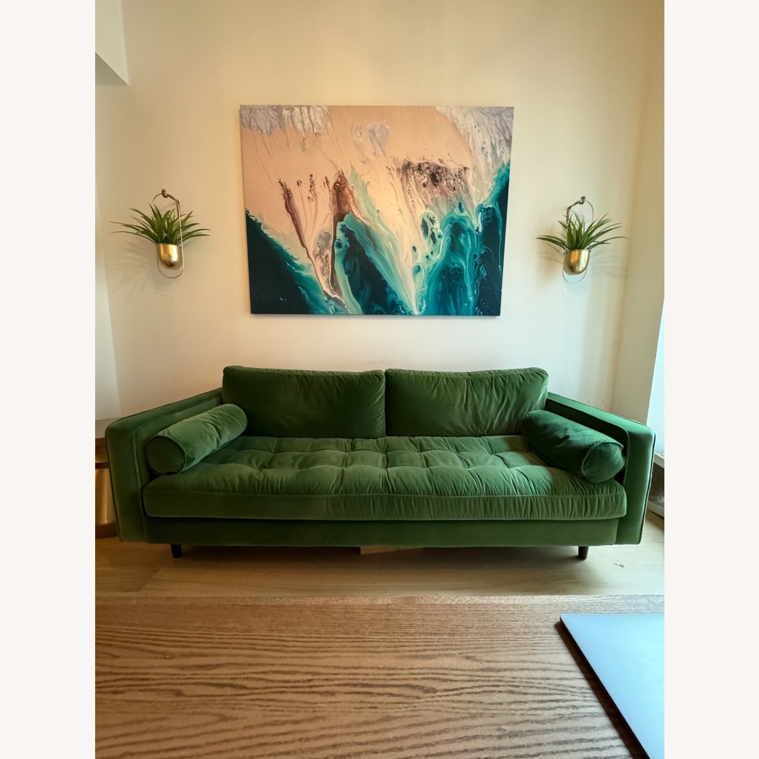 Sven 88" Tufted Velvet Sofa - Grass Green Couch - image-1