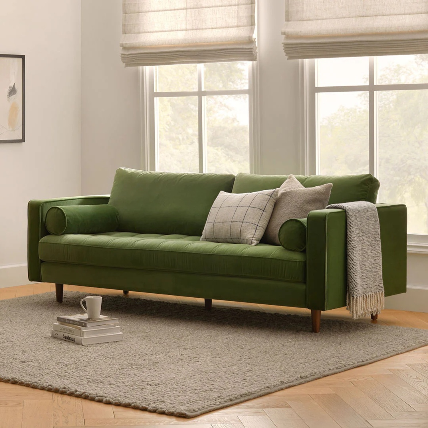 Sven 88" Tufted Velvet Sofa - Grass Green Couch - image-4