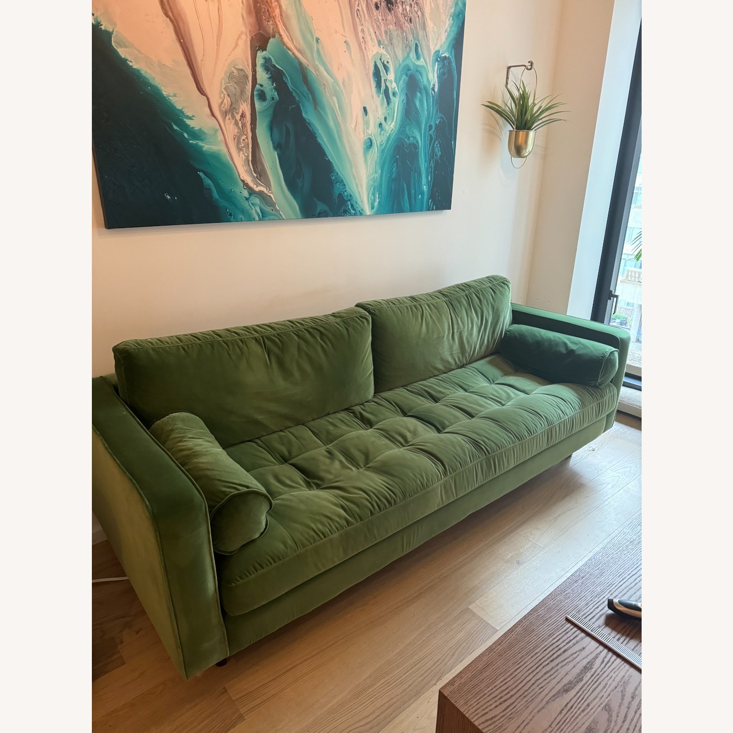 Sven 88" Tufted Velvet Sofa - Grass Green Couch - image-3