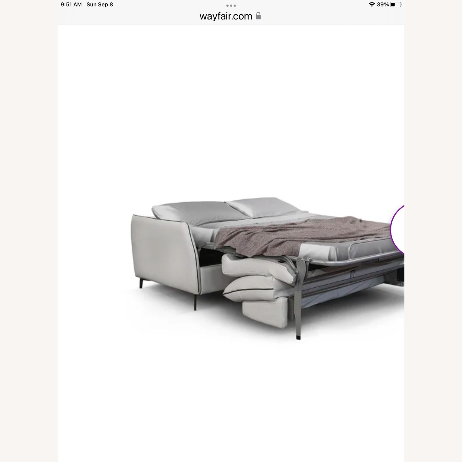 Wayfair Bemidji White Leather Queen Sleeper Sofa - image-2