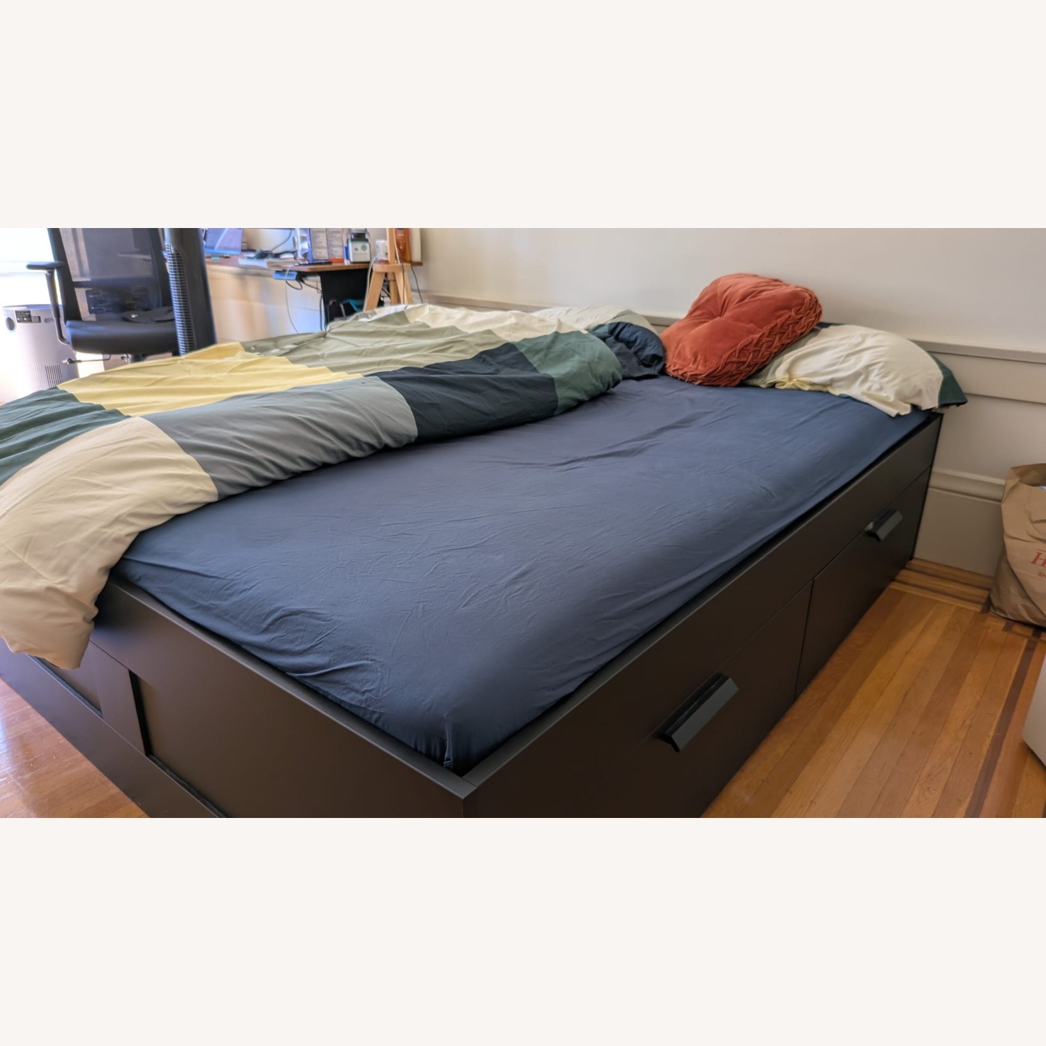 IKEA Brimnes Bed Frame with Storage Black Queen - image-2