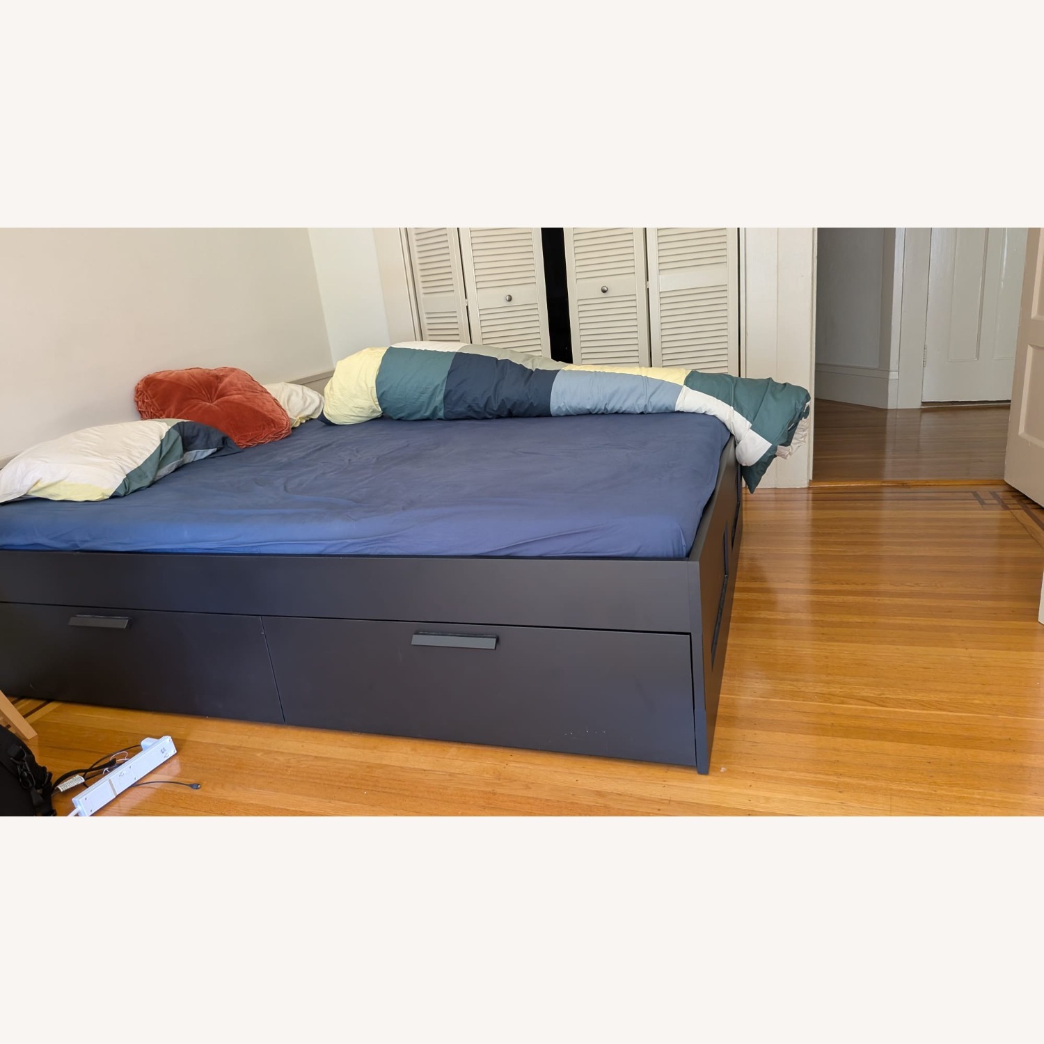 IKEA Brimnes Bed Frame with Storage Black Queen - image-1