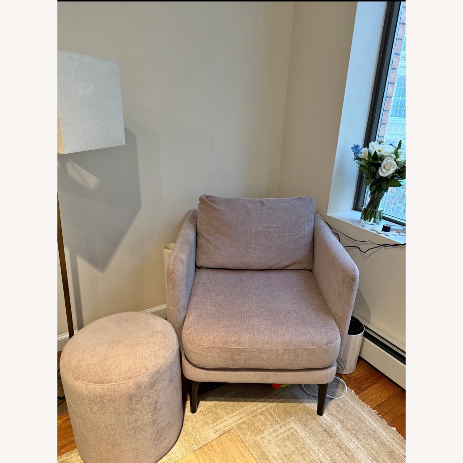 West Elm Auburn Mauve Chair & Ottoman - image-1