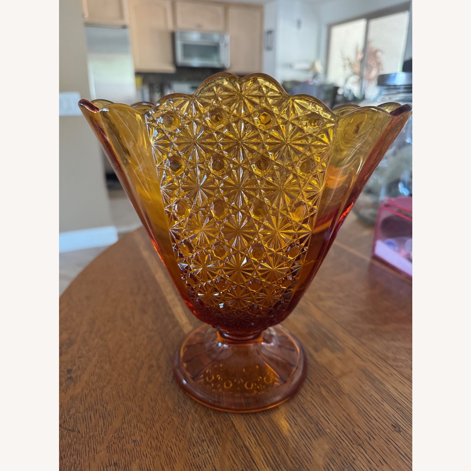 Fenton Amber Glass Scalloped Vase - image-1