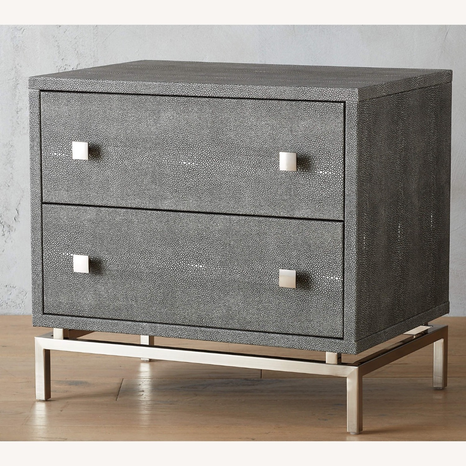CB2 Set of 2 2-Drawer Grey Shagreen Nightstand - image-1