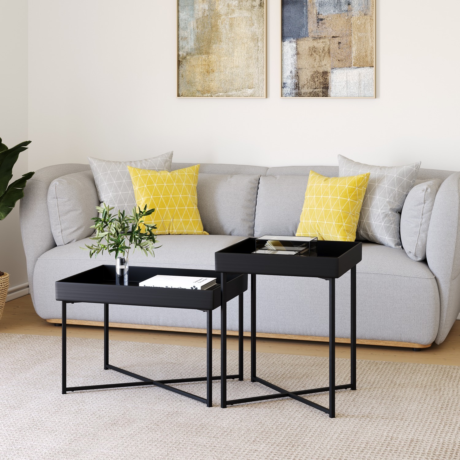 Kaniece Set of 2 Black Metal Coffee Tables - image-5