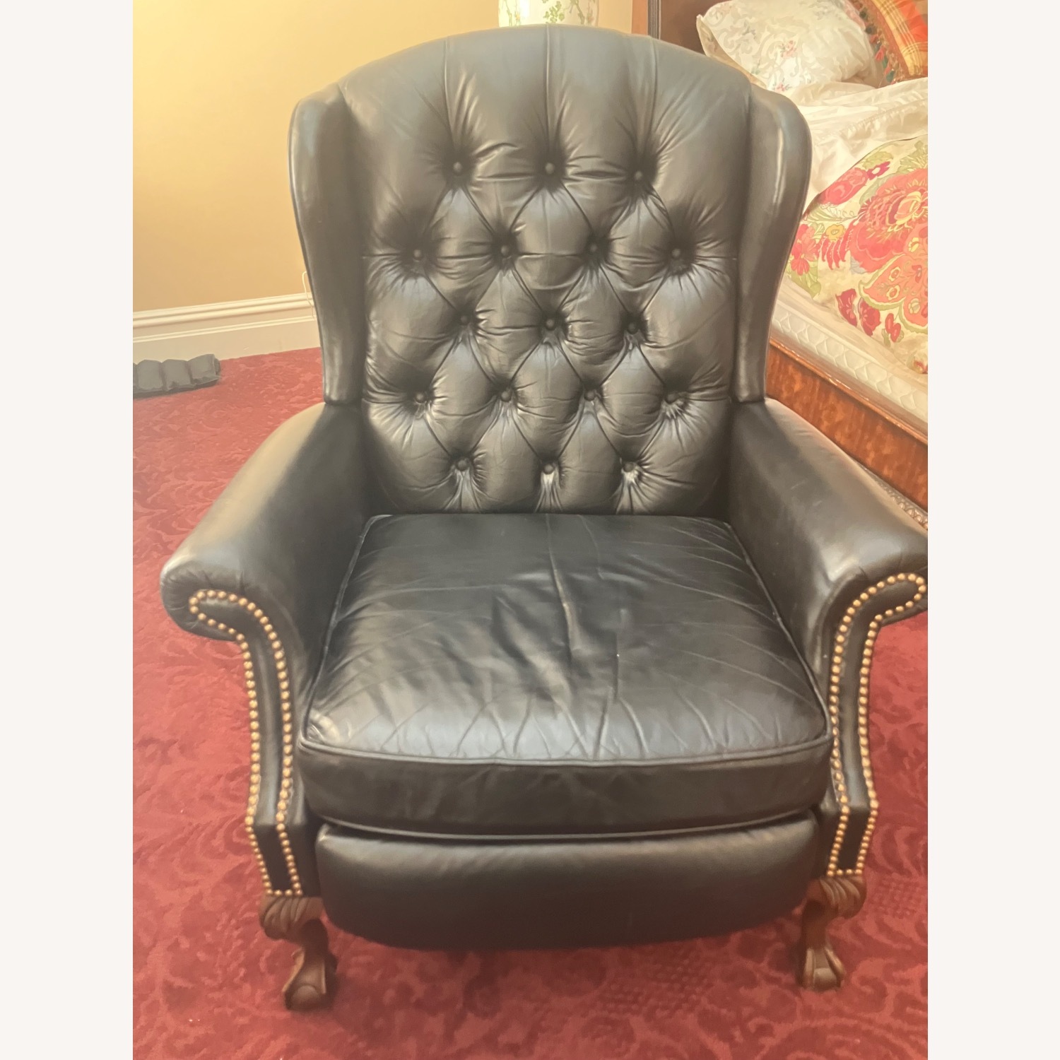 Black Leather Tufted Recliner by Bradington Young - image-1