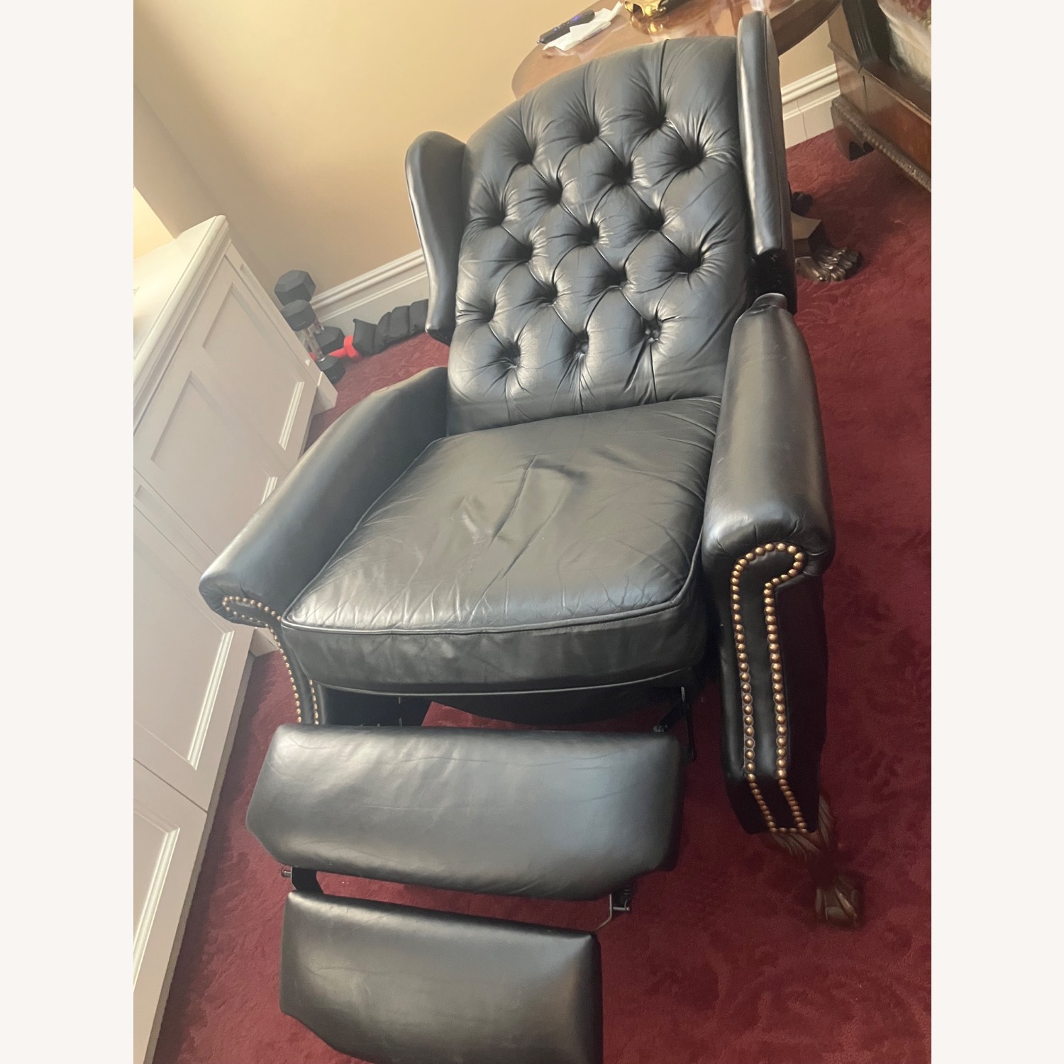 Black Leather Tufted Recliner by Bradington Young - image-2