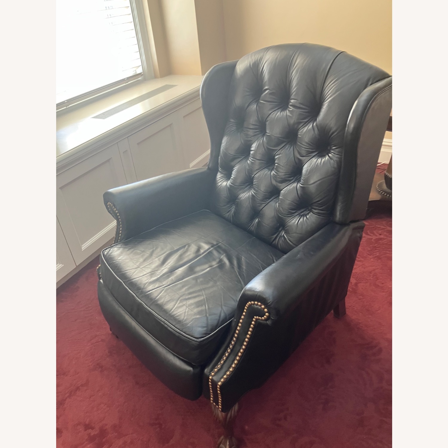 Black Leather Tufted Recliner by Bradington Young - image-3