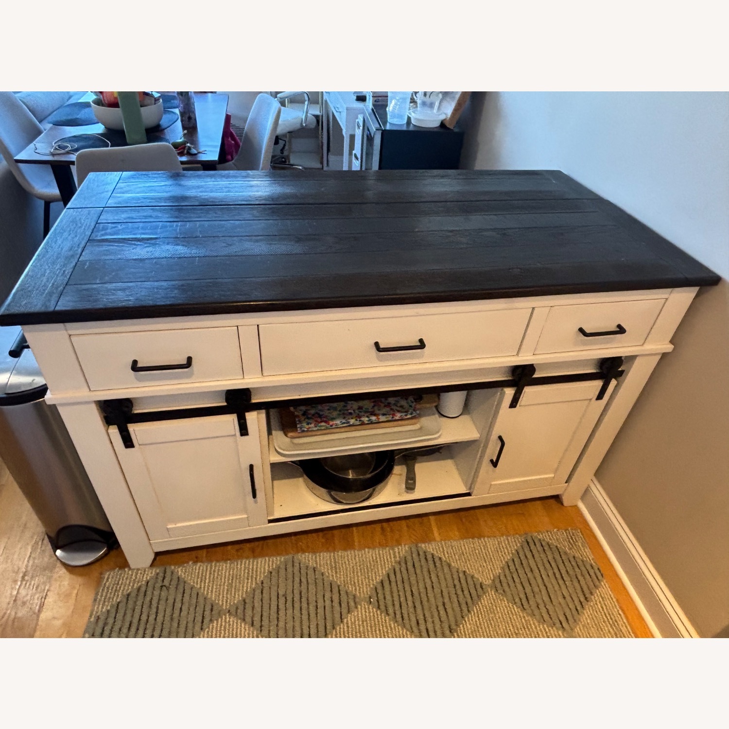 Montana White & Espresso 3 Drawer Drop Leaf Kitchen Island - image-2