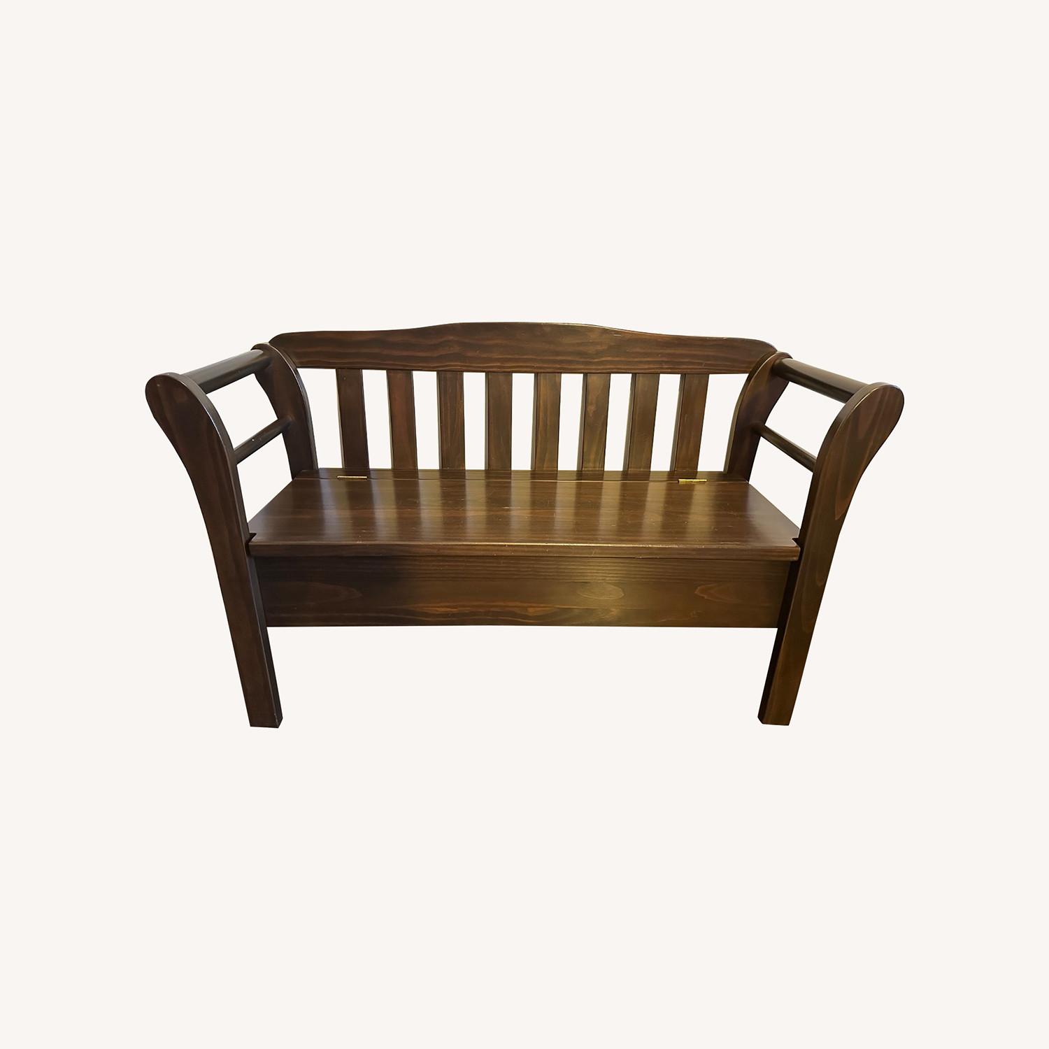 4 Antique Wooden Bench with Storage - image-0