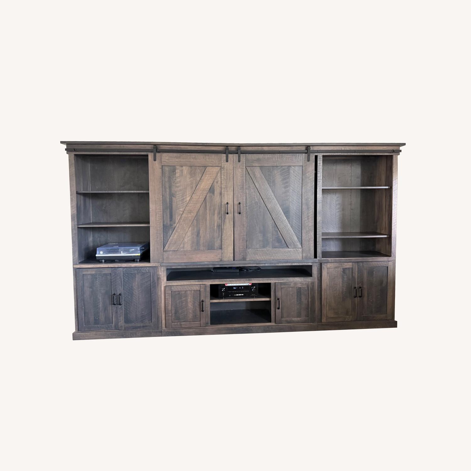 Solid Wood Wall Unit with Sliding Barn Door - image-0