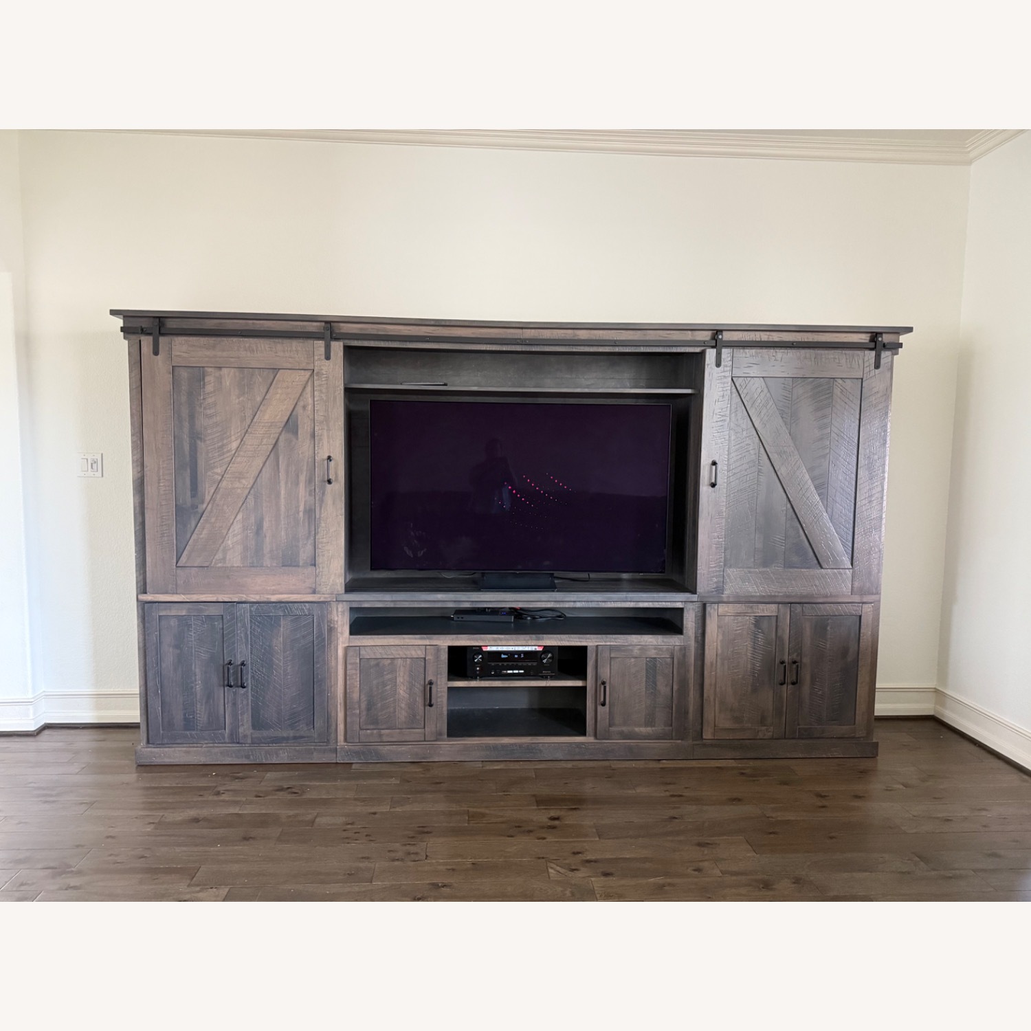 Solid Wood Wall Unit with Sliding Barn Door - image-1