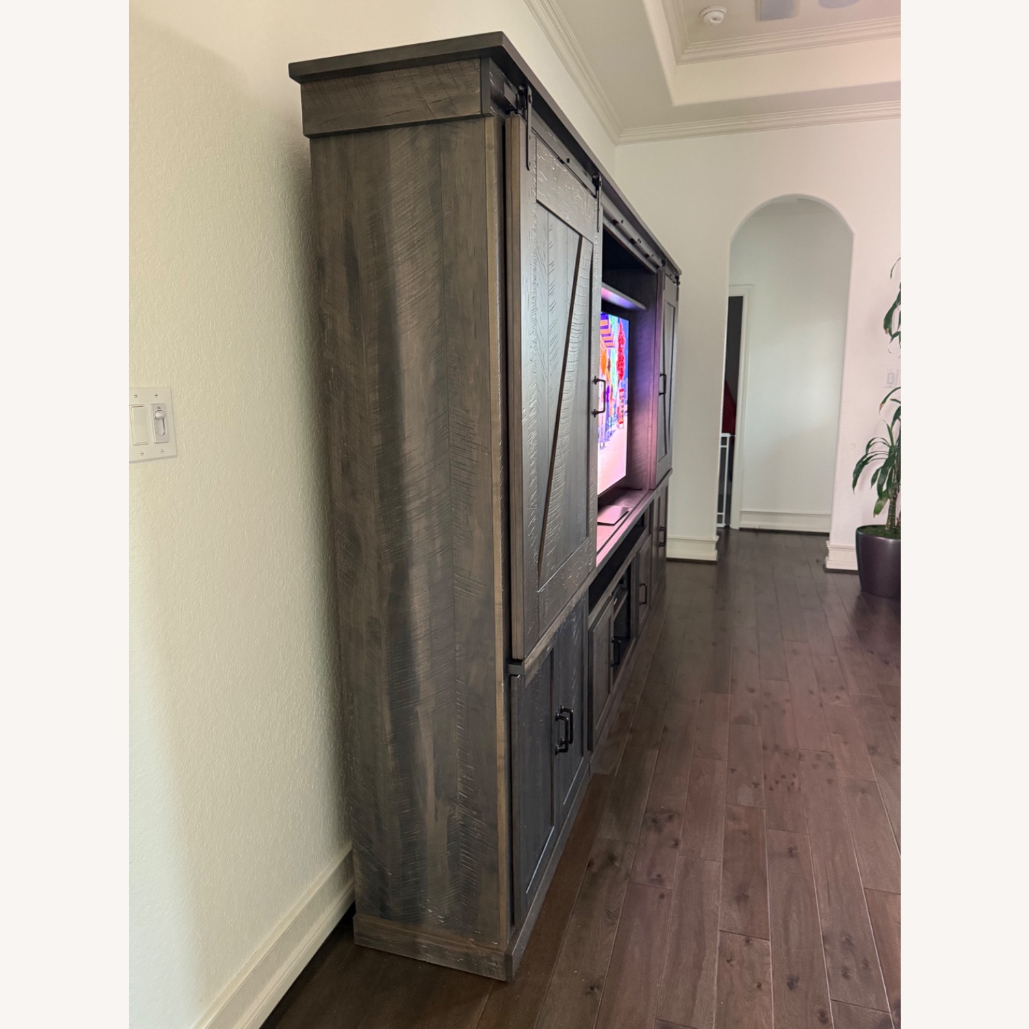 Solid Wood Wall Unit with Sliding Barn Door - image-3