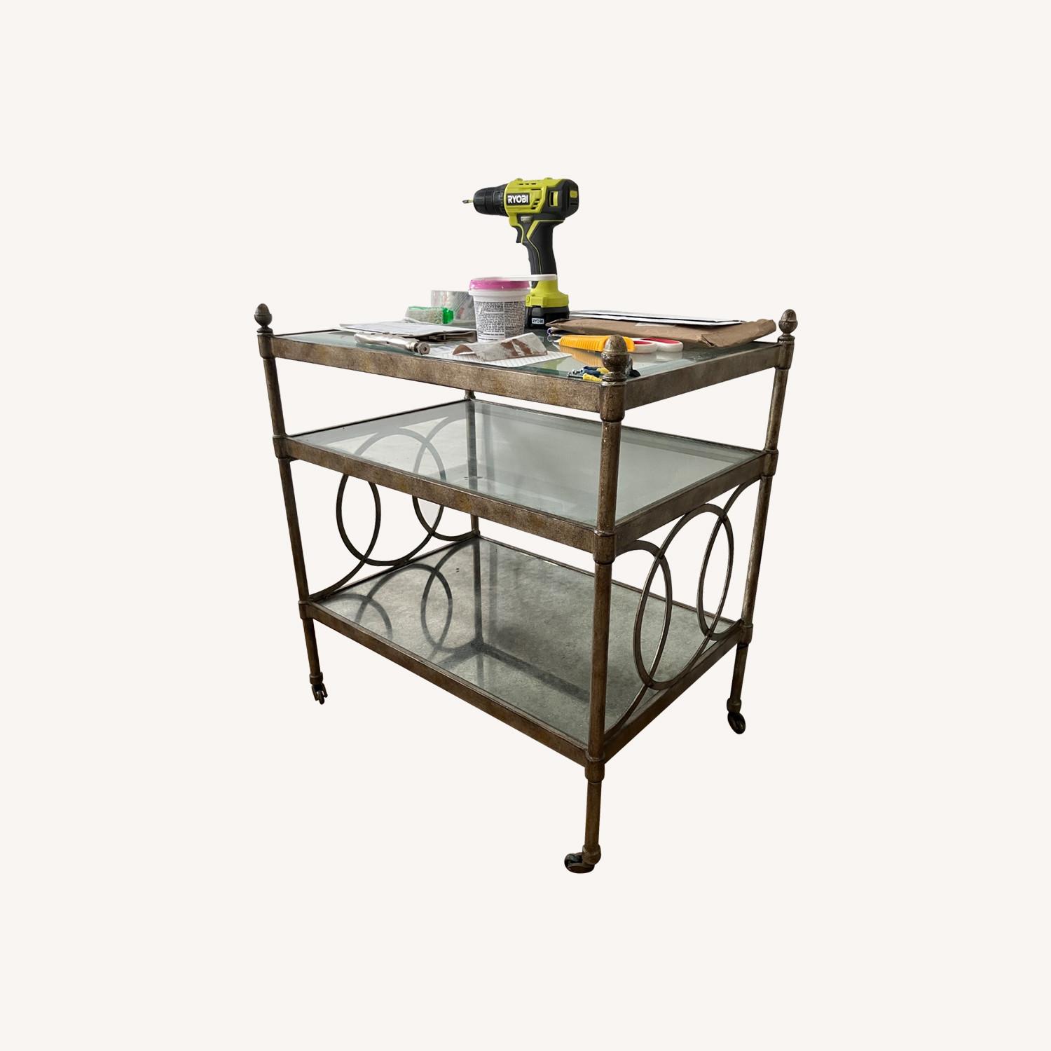 Vintage Glass/Metal Side Table With Wheels - image-0