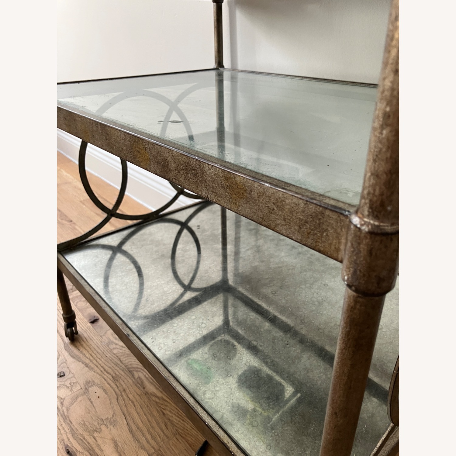 Vintage Glass/Metal Side Table With Wheels - image-3