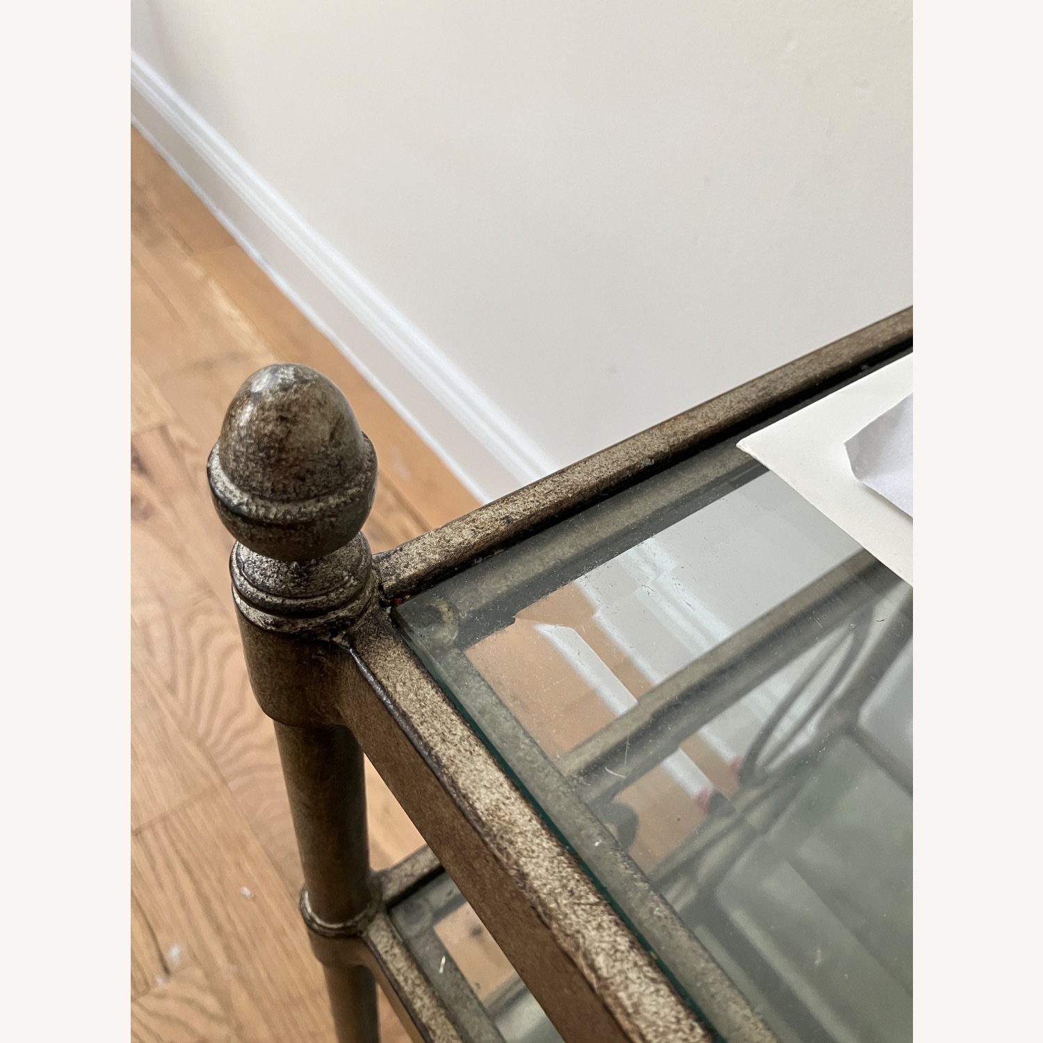 Vintage Glass/Metal Side Table With Wheels - image-4
