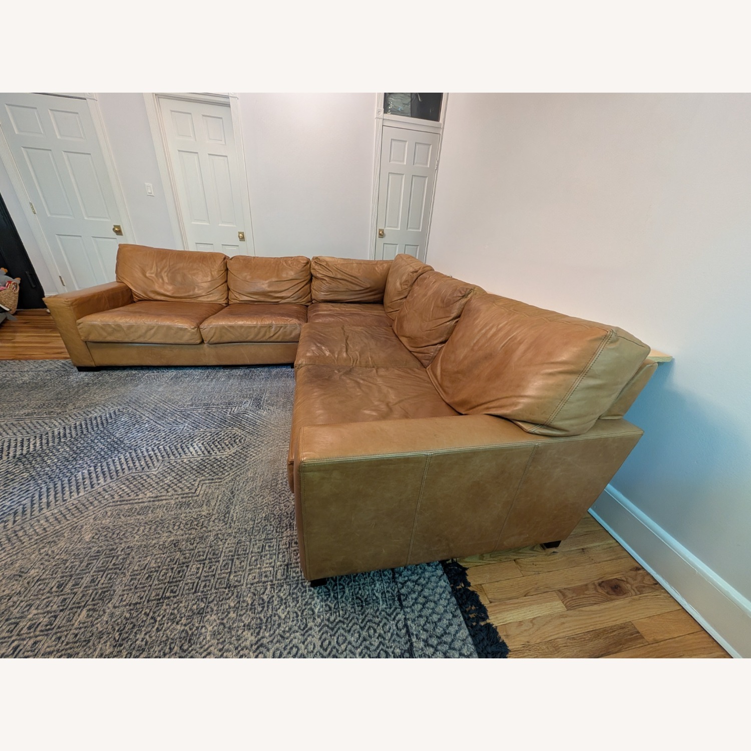 Pottery Barn Turner Caramel Brown Leather Sofa - image-3