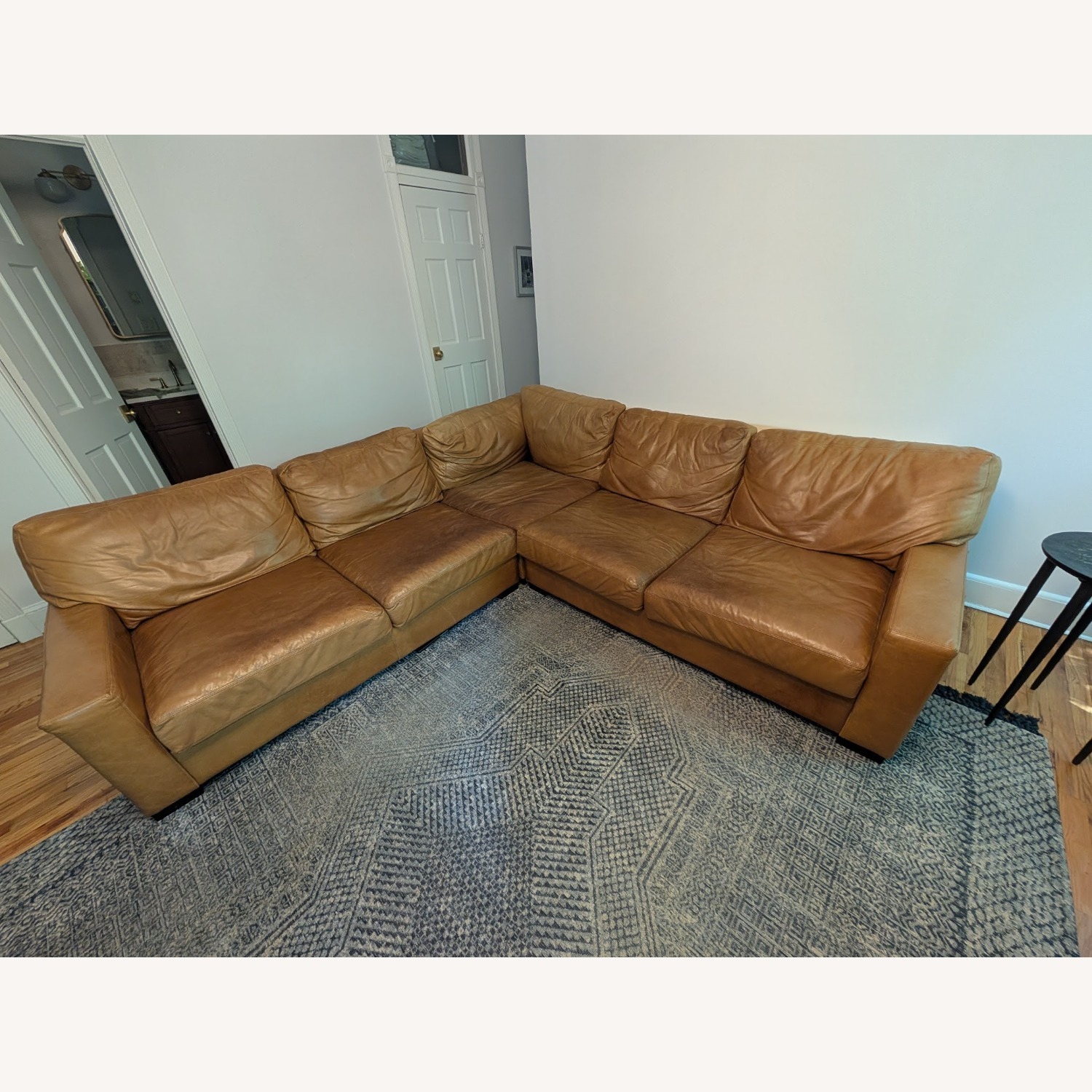 Pottery Barn Turner Caramel Brown Leather Sofa - image-1