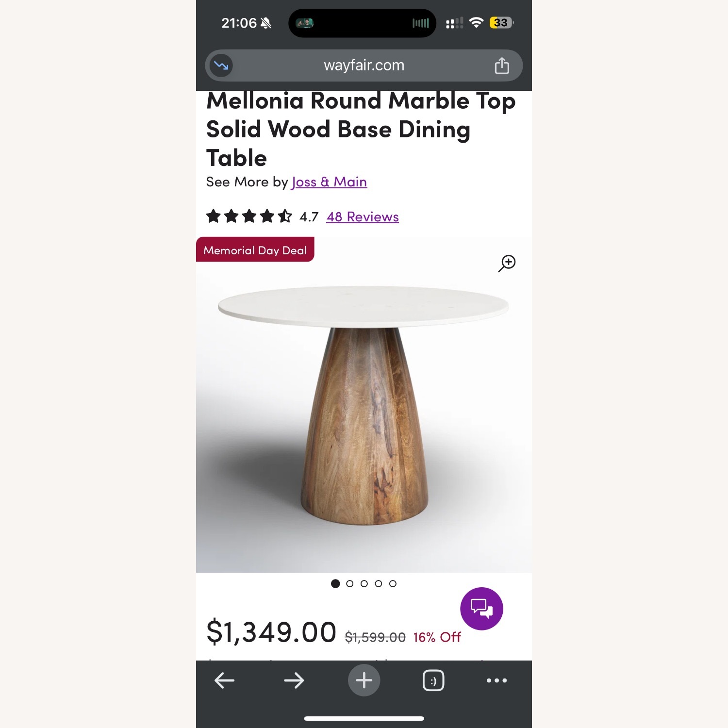 Mellonia Round Marble Solid Wood Dining Table - image-3