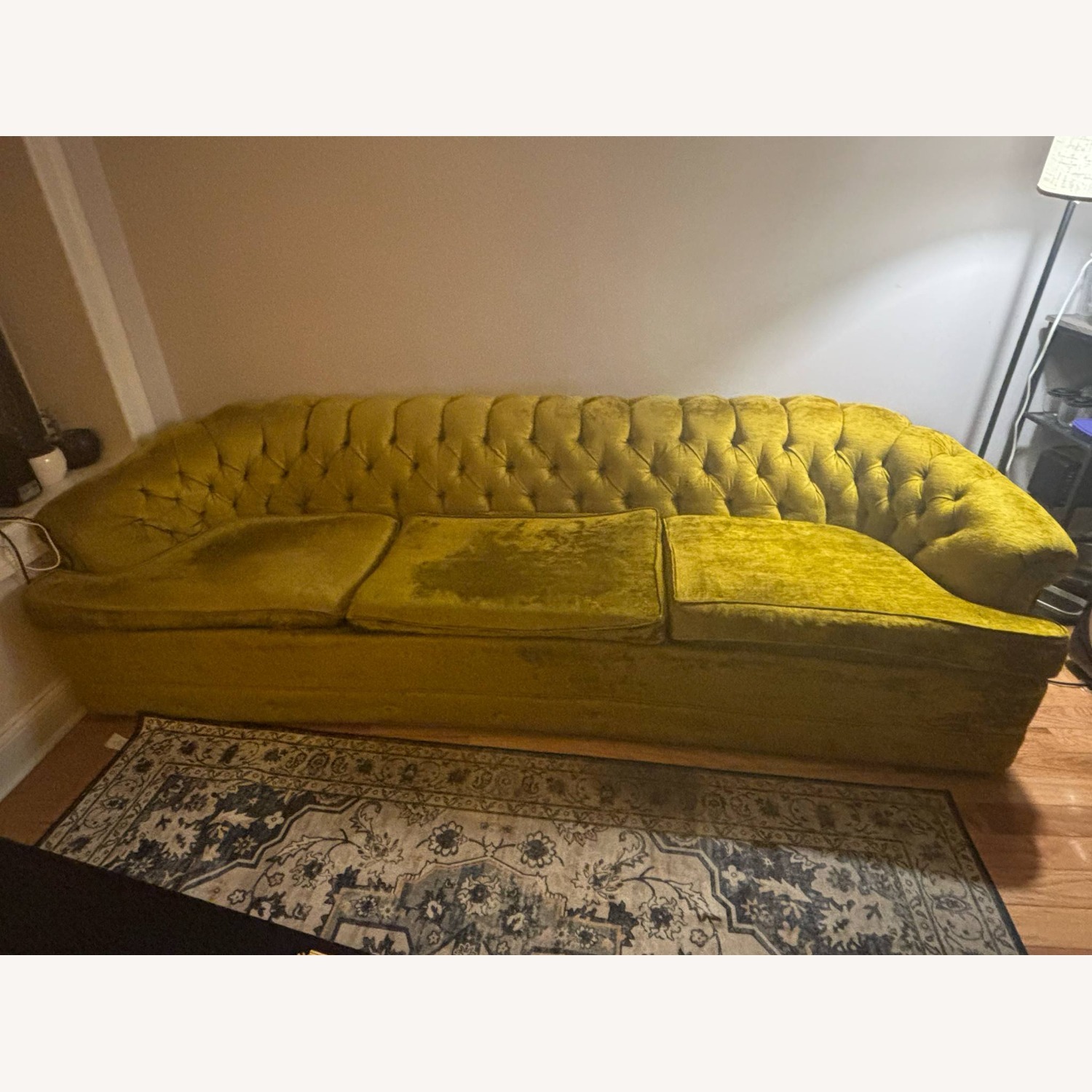 Vintage Chartreuse Velvet Sofa - image-4
