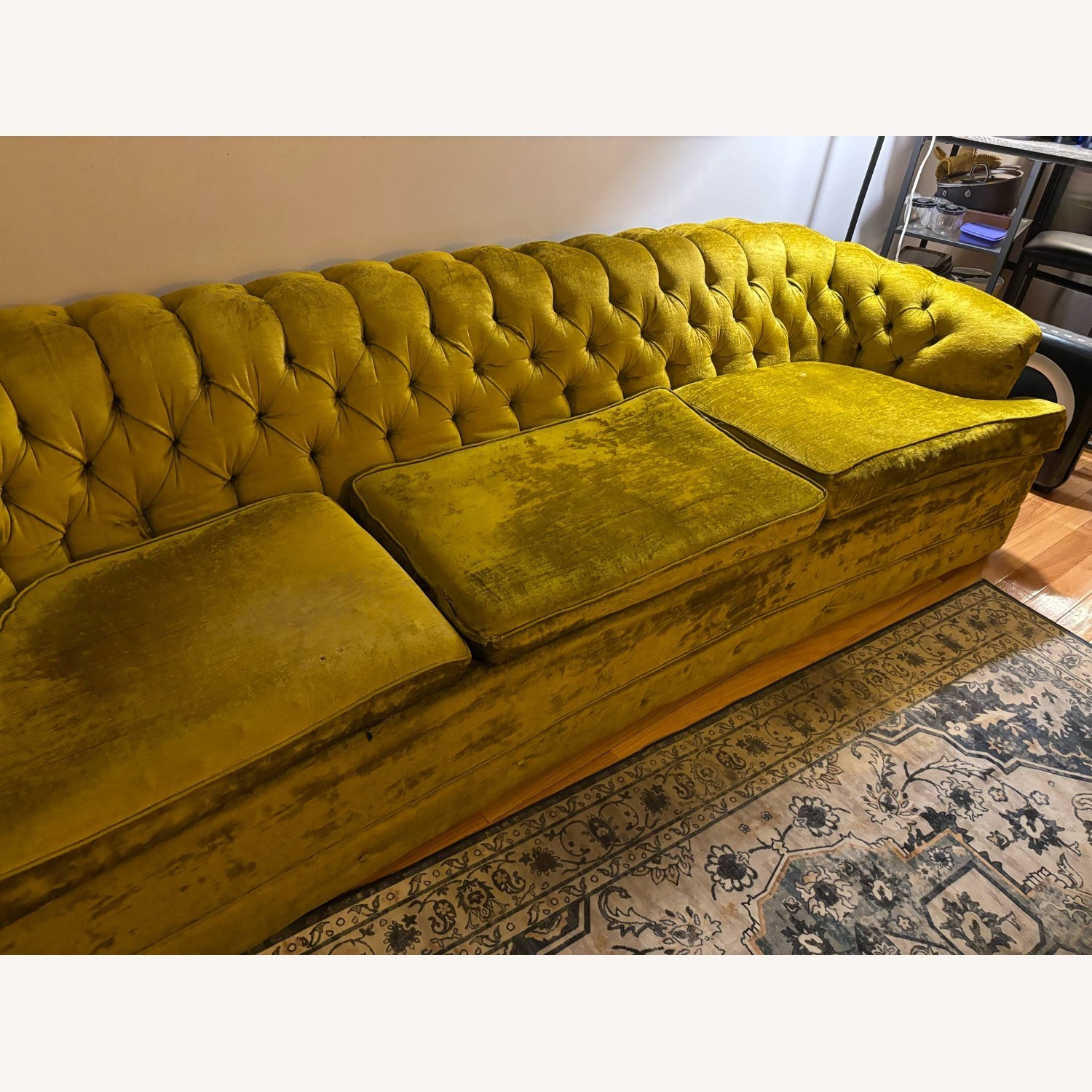 Vintage Chartreuse Velvet Sofa - image-5