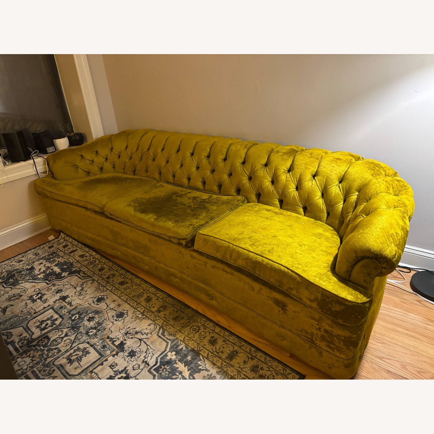 Vintage Chartreuse Velvet Sofa - image-1