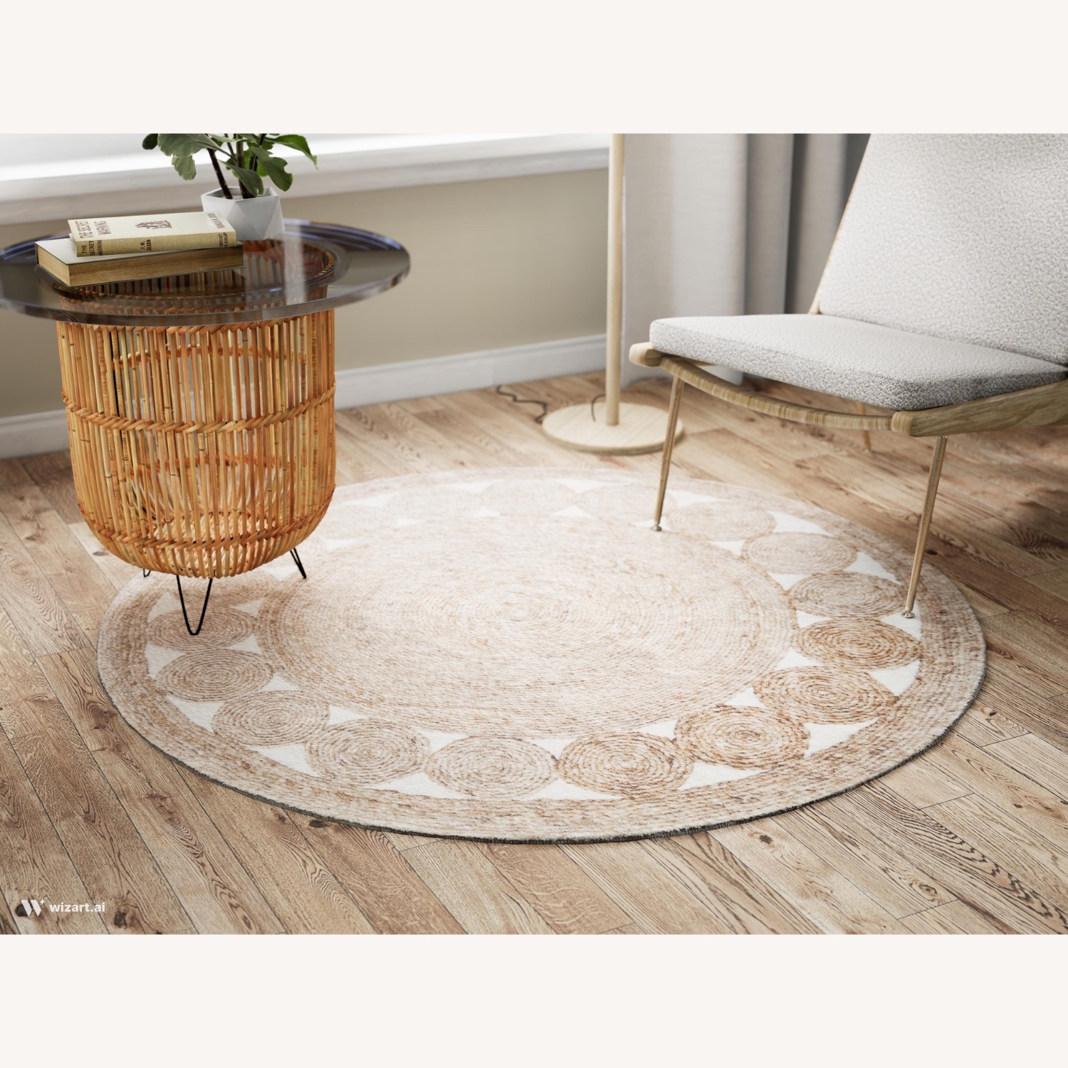 Beige Round Rug – Soft Printed Polyester Rug - image-5