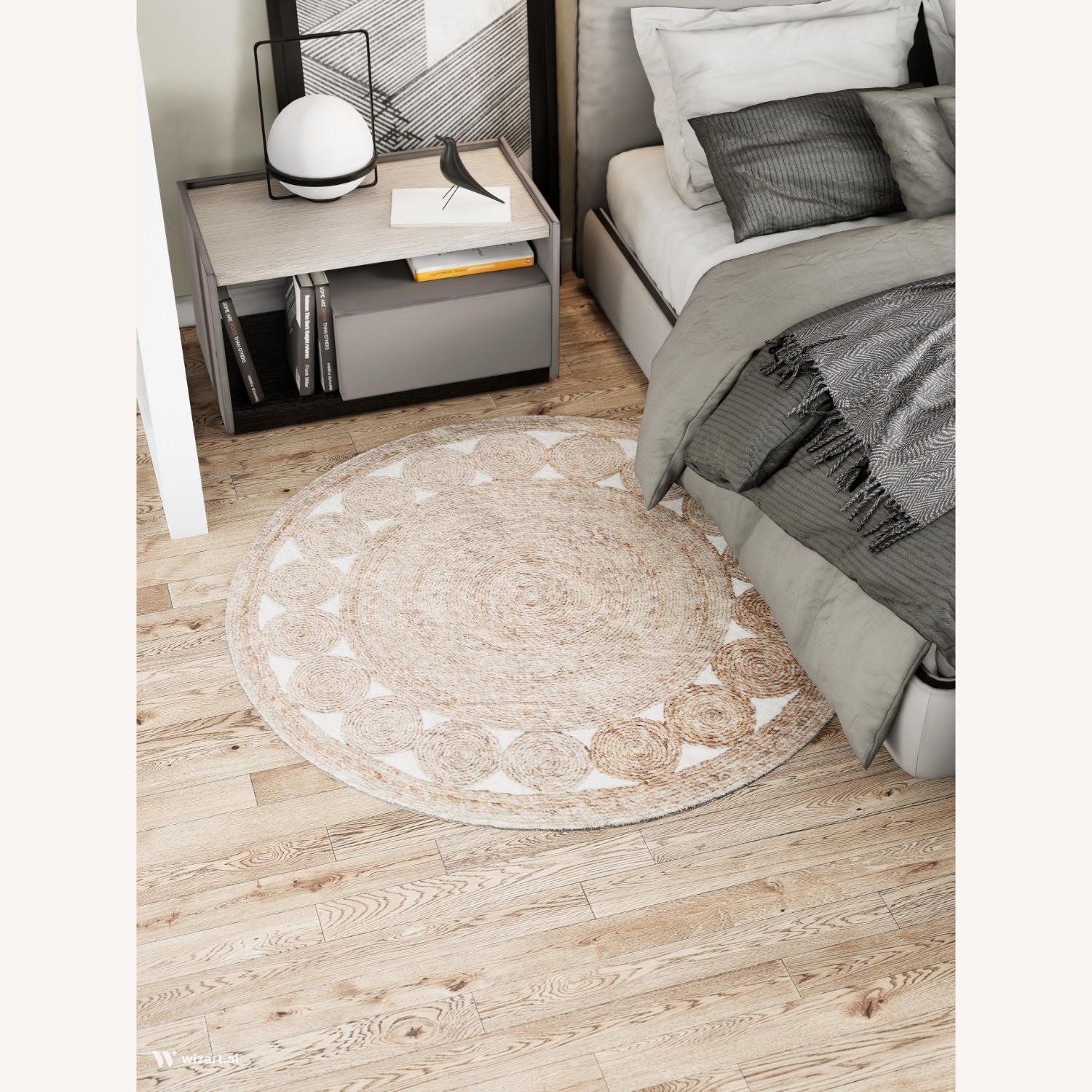 Beige Round Rug – Soft Printed Polyester Rug - image-4